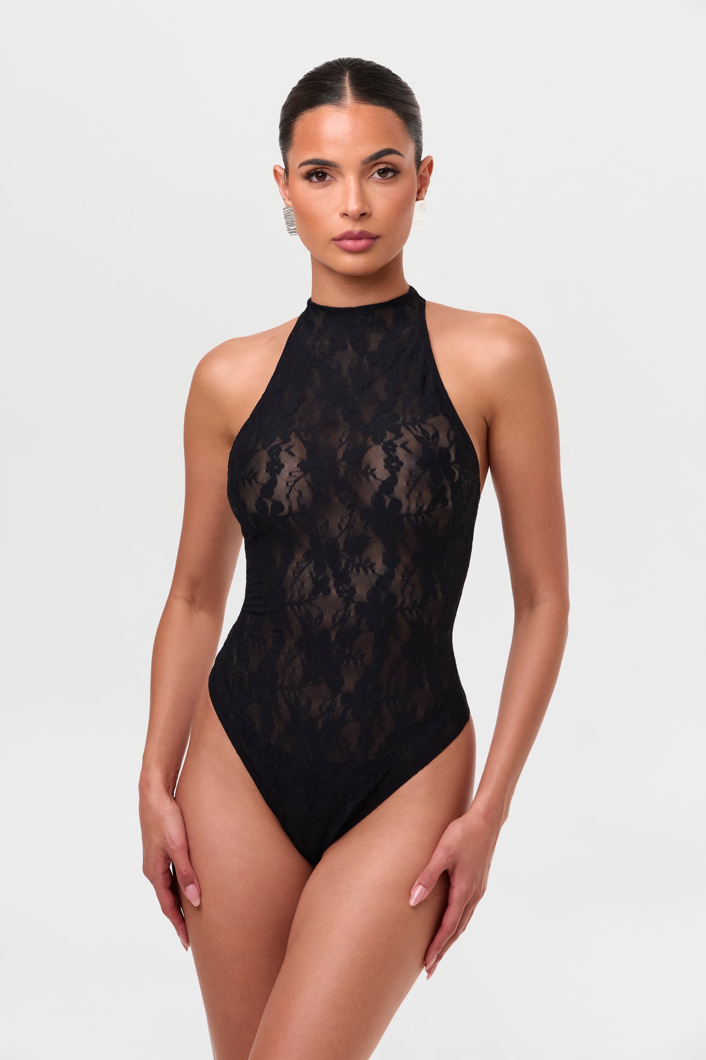 Lace Halter Open Back Dress