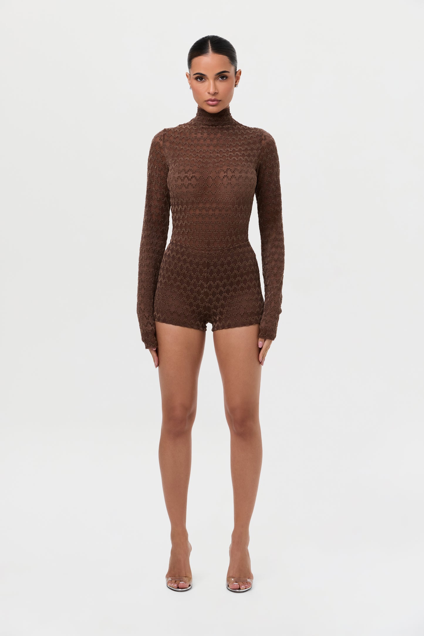 Velvet Mesh Chevron Bodysuit