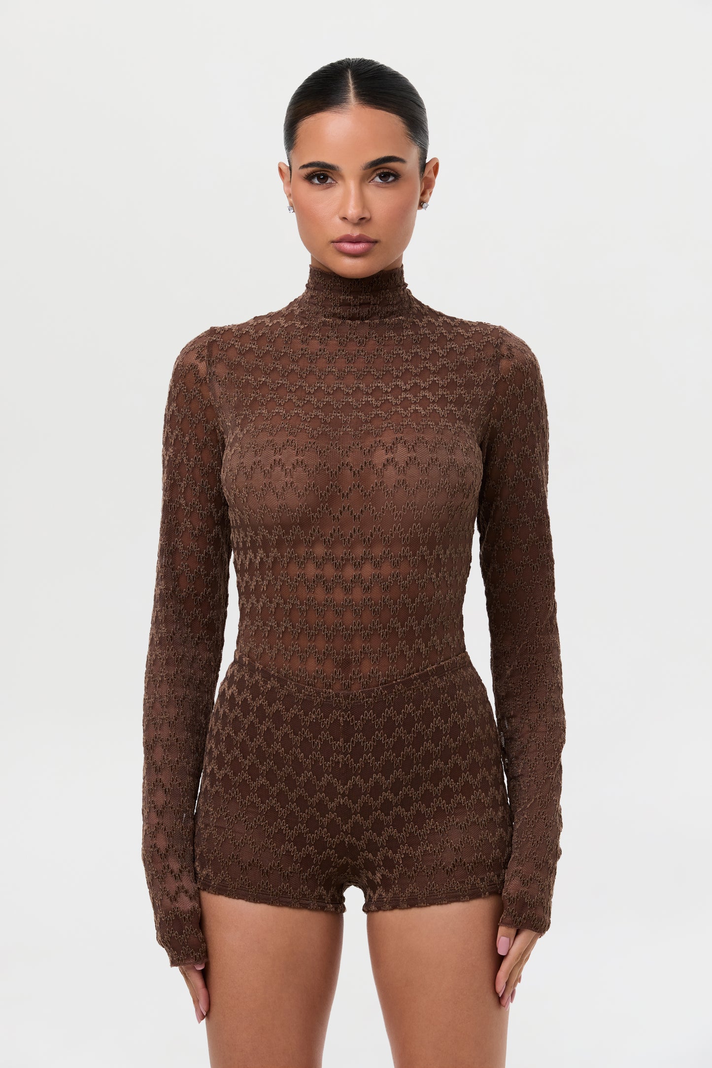 Velvet Mesh Chevron Bodysuit