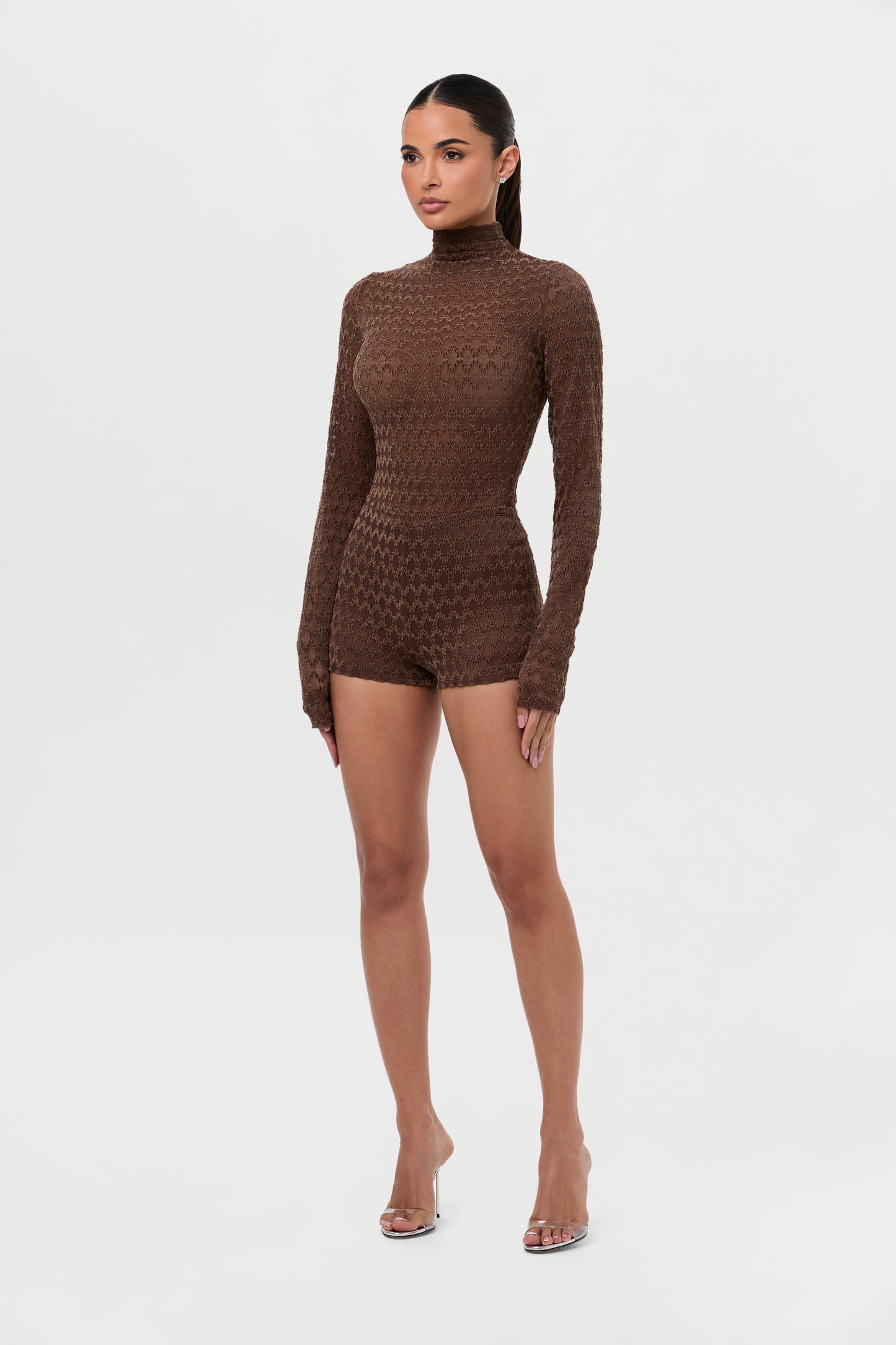 Velvet Mesh Chevron Bodysuit