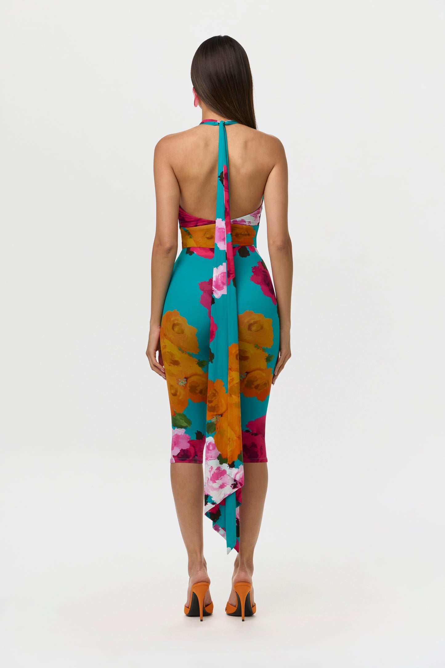 Flora Spritz Naked Print Halter Tie Bodysuit