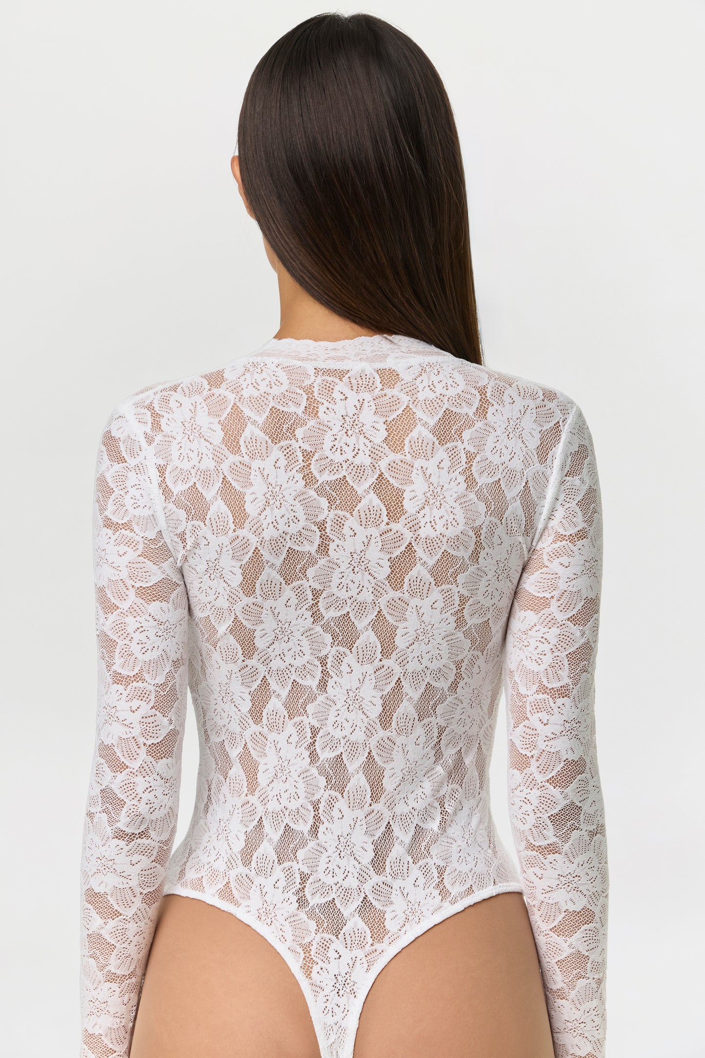 White Stretch Lace V-Neck Bodysuit