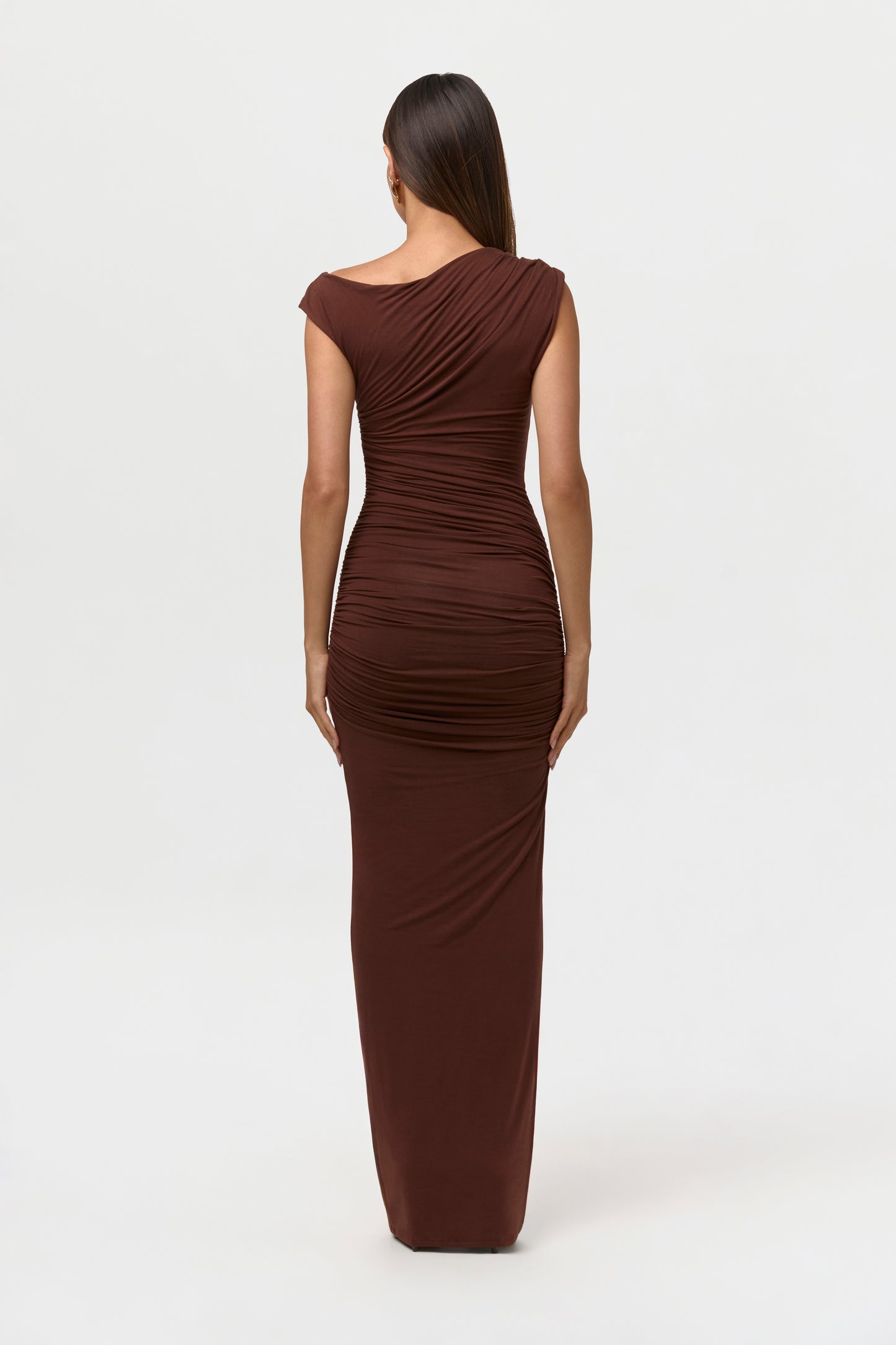 Smooth Off-Shoulder Ruched Maxi Dress
