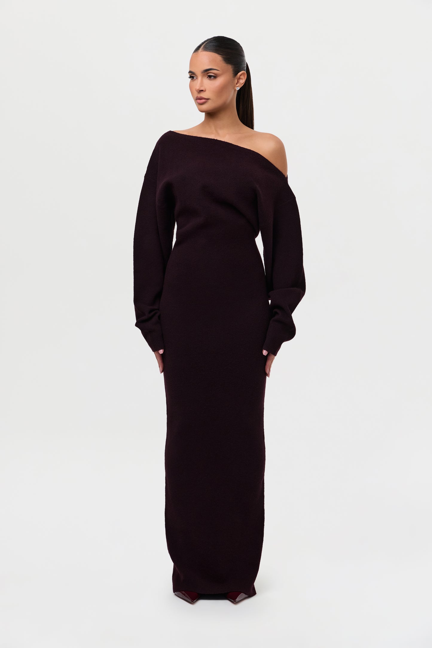 Knit Off-Shoulder Sweater Maxi Dress