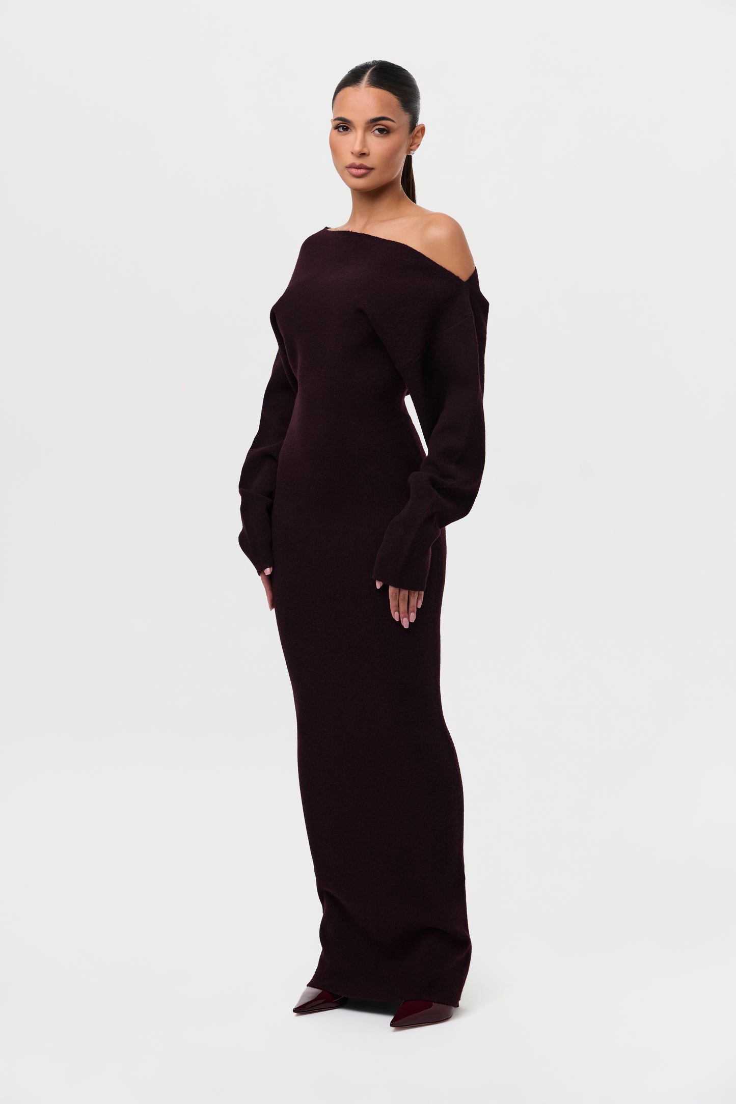 Knit Off-Shoulder Sweater Maxi Dress