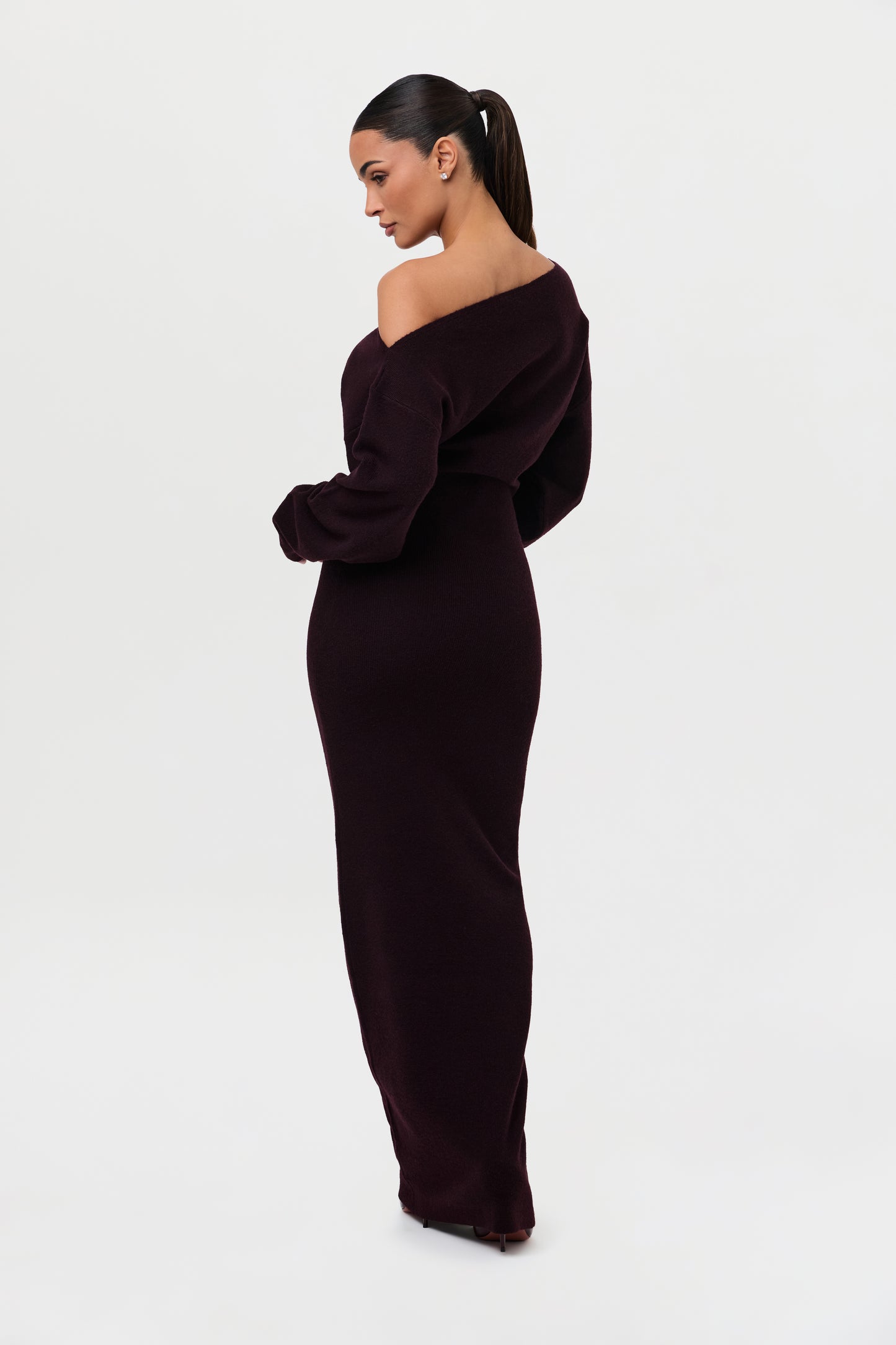 Knit Off-Shoulder Sweater Maxi Dress