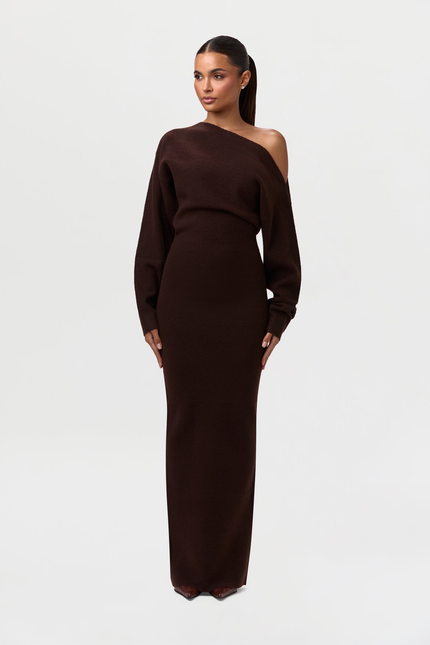 Knit Off-Shoulder Sweater Maxi Dress