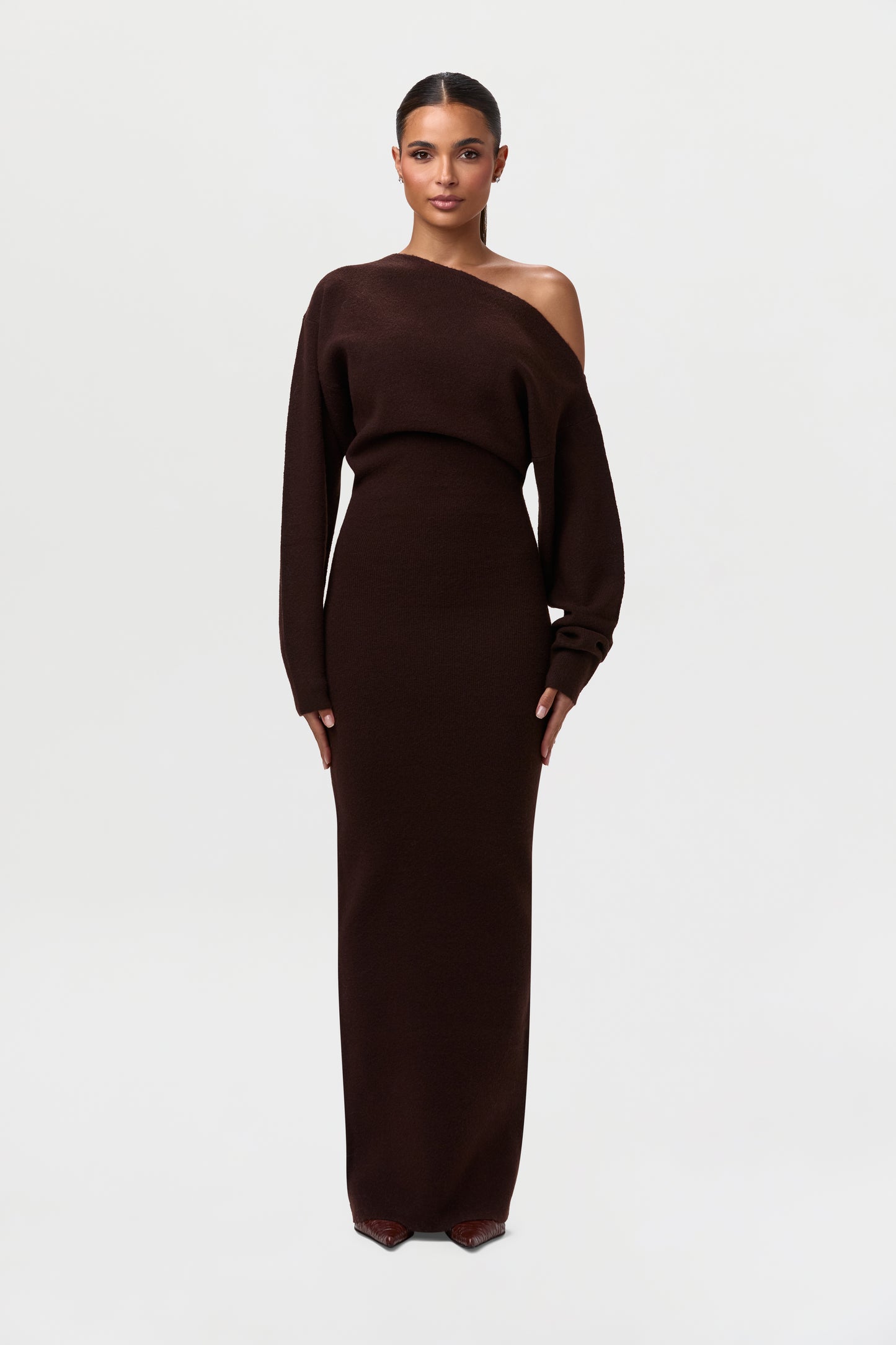Knit Off-Shoulder Sweater Maxi Dress