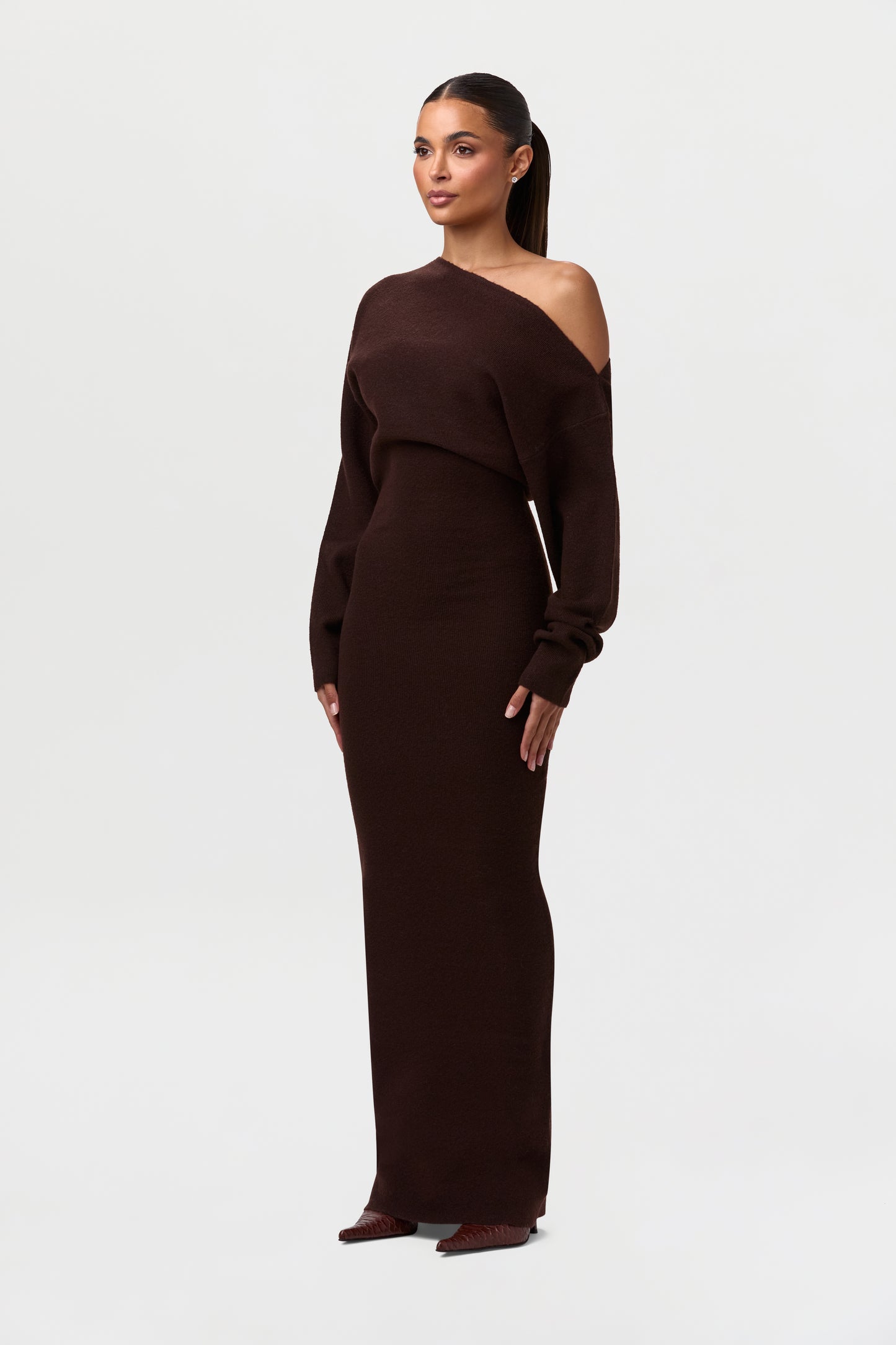 Knit Off-Shoulder Sweater Maxi Dress
