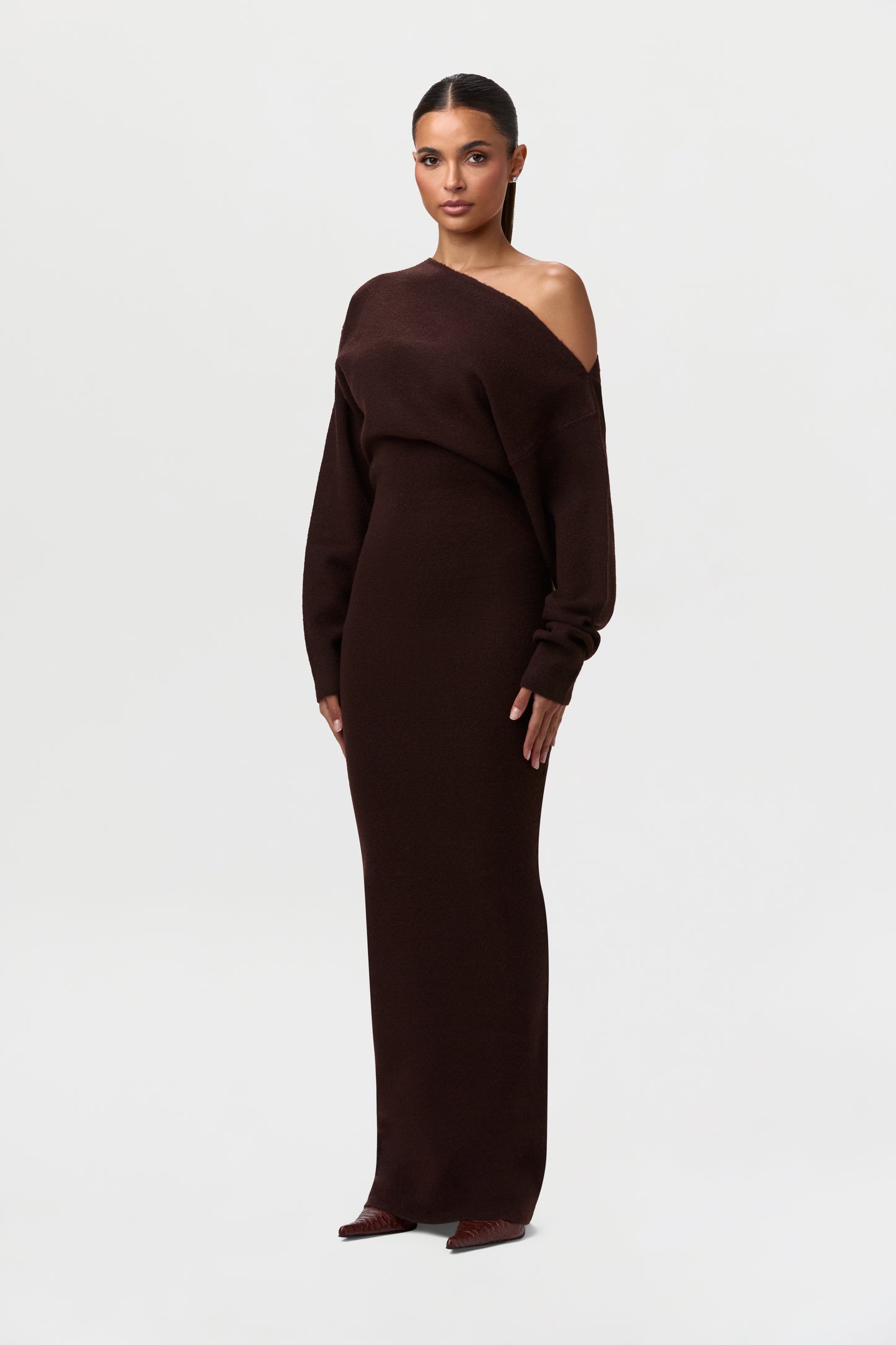 Knit Off-Shoulder Sweater Maxi Dress