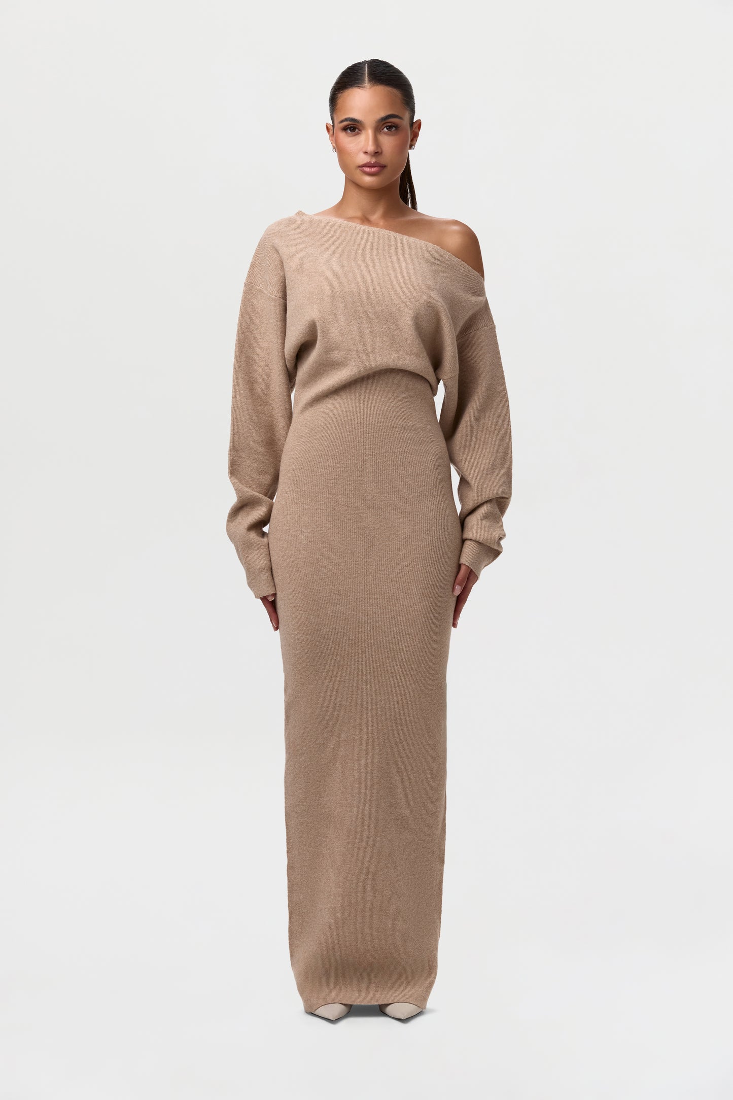 Knit Off-Shoulder Sweater Maxi Dress