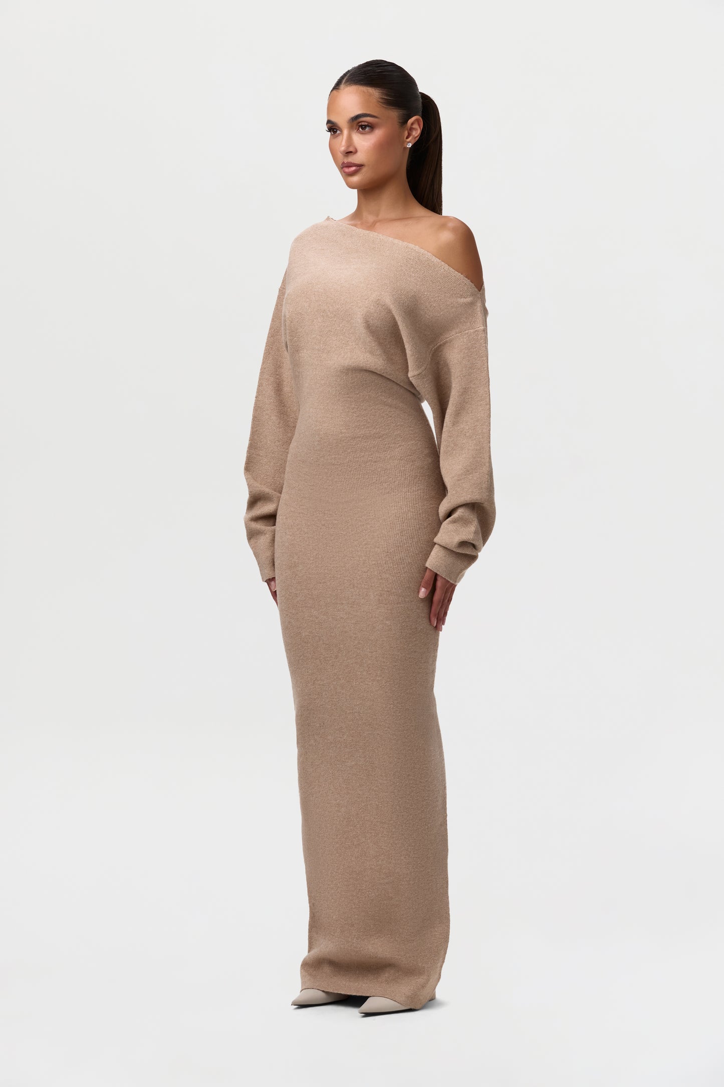 Knit Off-Shoulder Sweater Maxi Dress