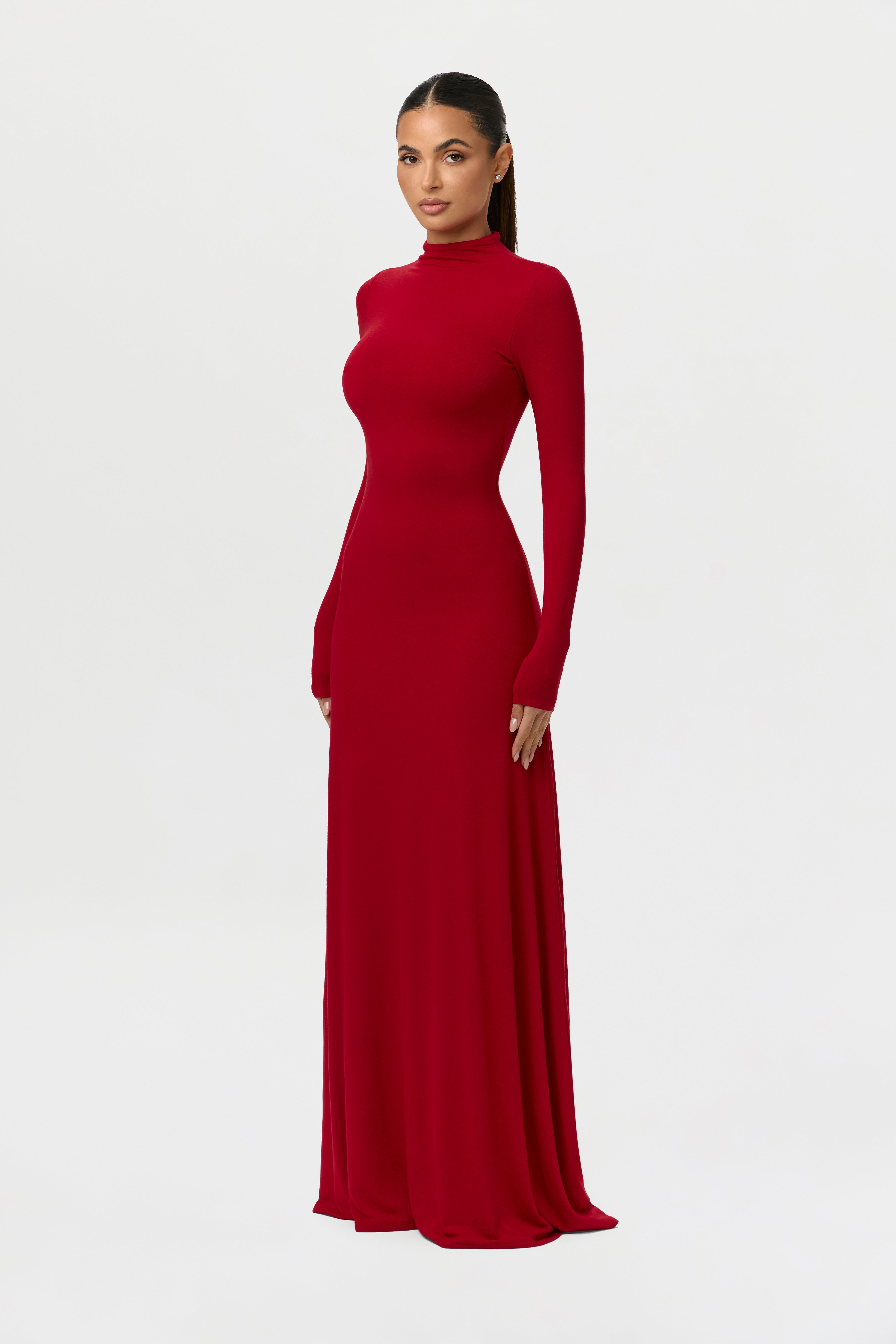 Women's Maxi Dress Mock Neck NW by Naked Wardrobe, Red / Xs Women's Maxi Dress Mock Neck NW by Naked Wardrobe, Red / Xs