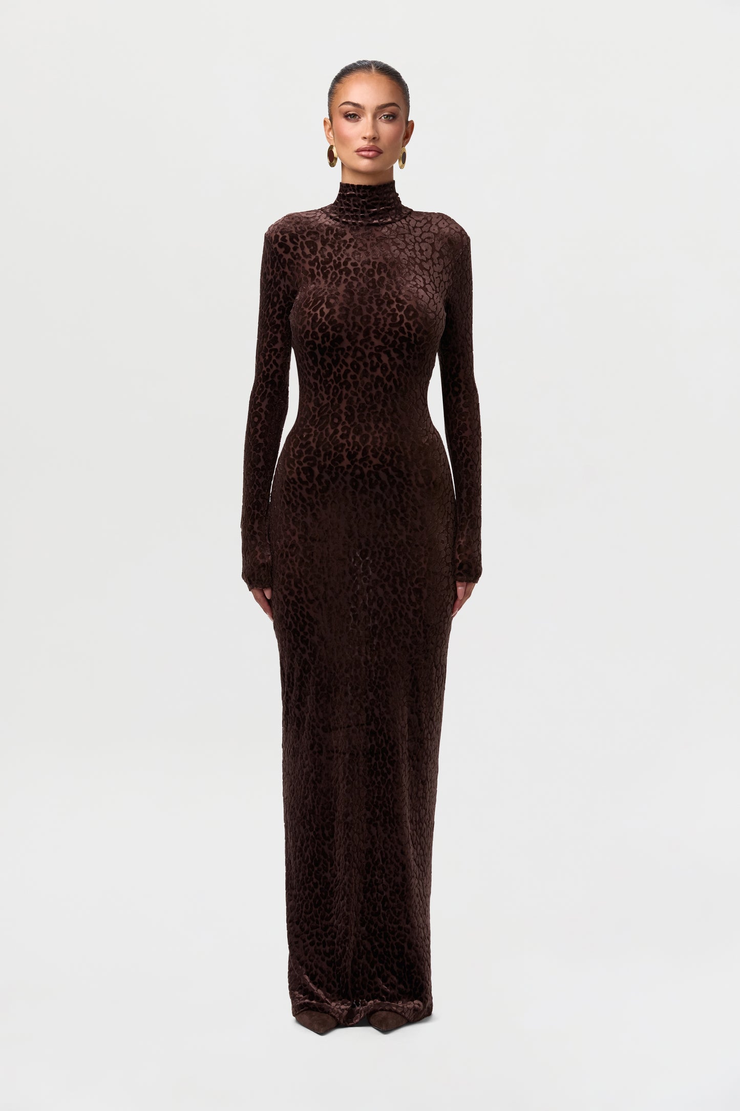 Burnout Print Turtleneck Maxi Dress