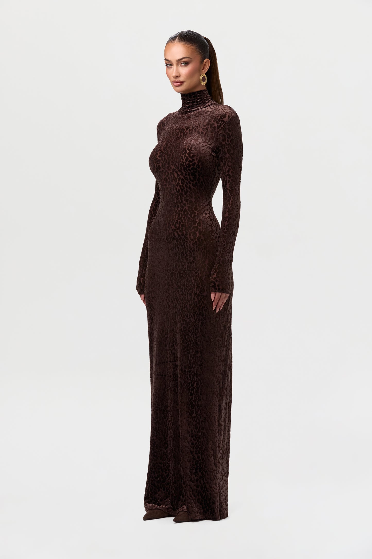 Burnout Print Turtleneck Maxi Dress