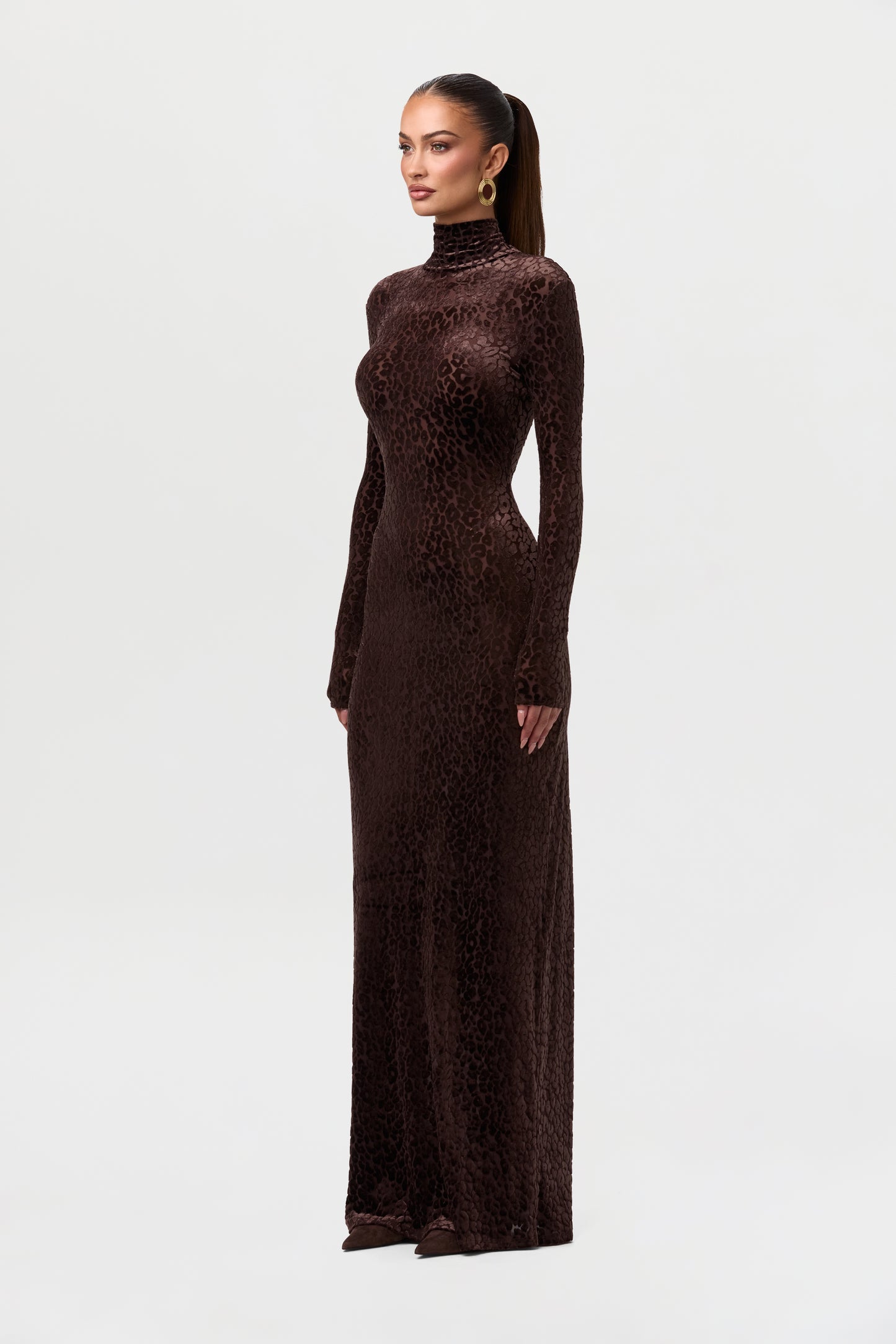 Burnout Print Turtleneck Maxi Dress