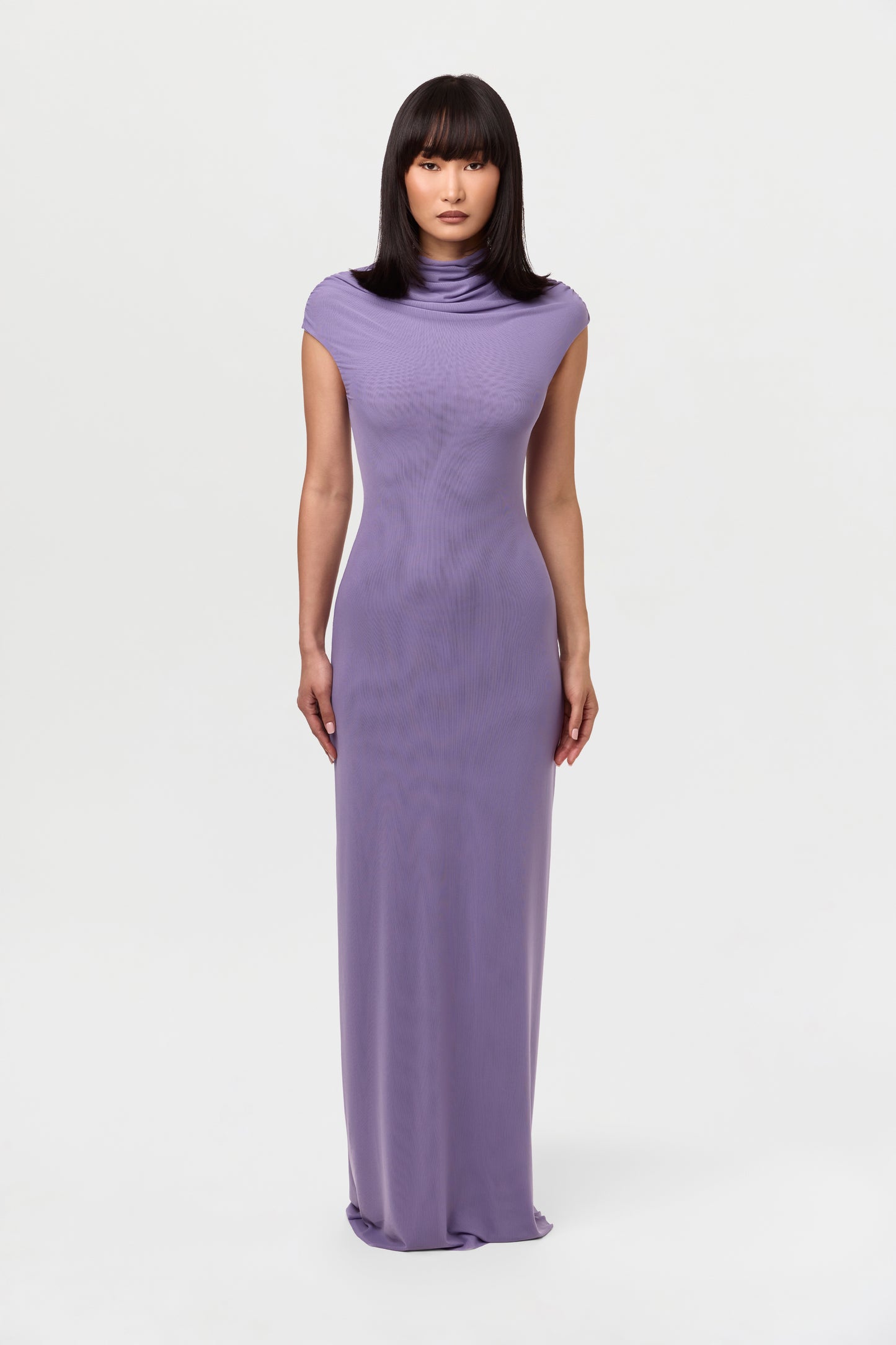 Mesh Drape Cap Sleeve Maxi Dress