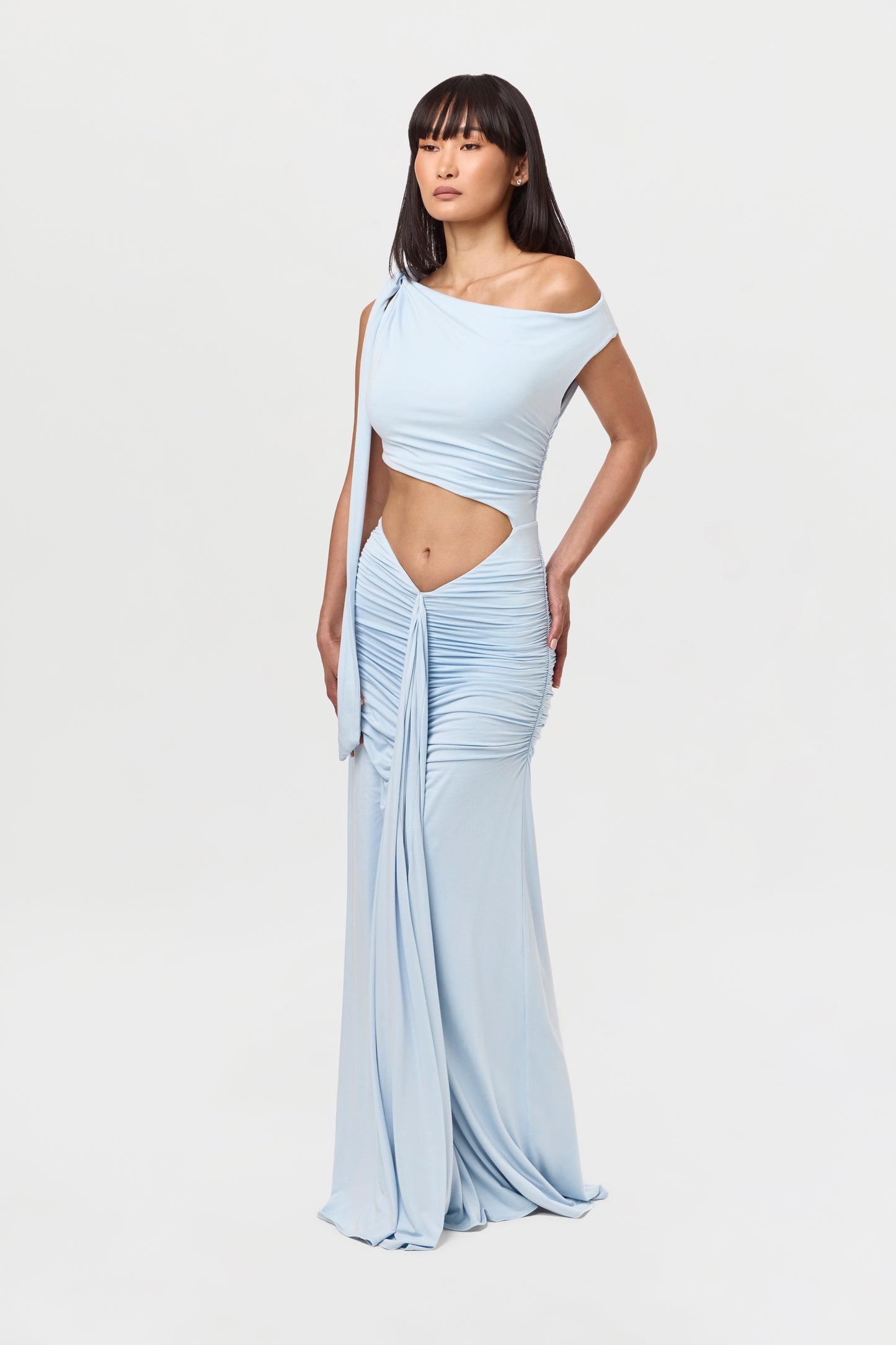 Smooth Off-Shoulder Asymmetric Dress