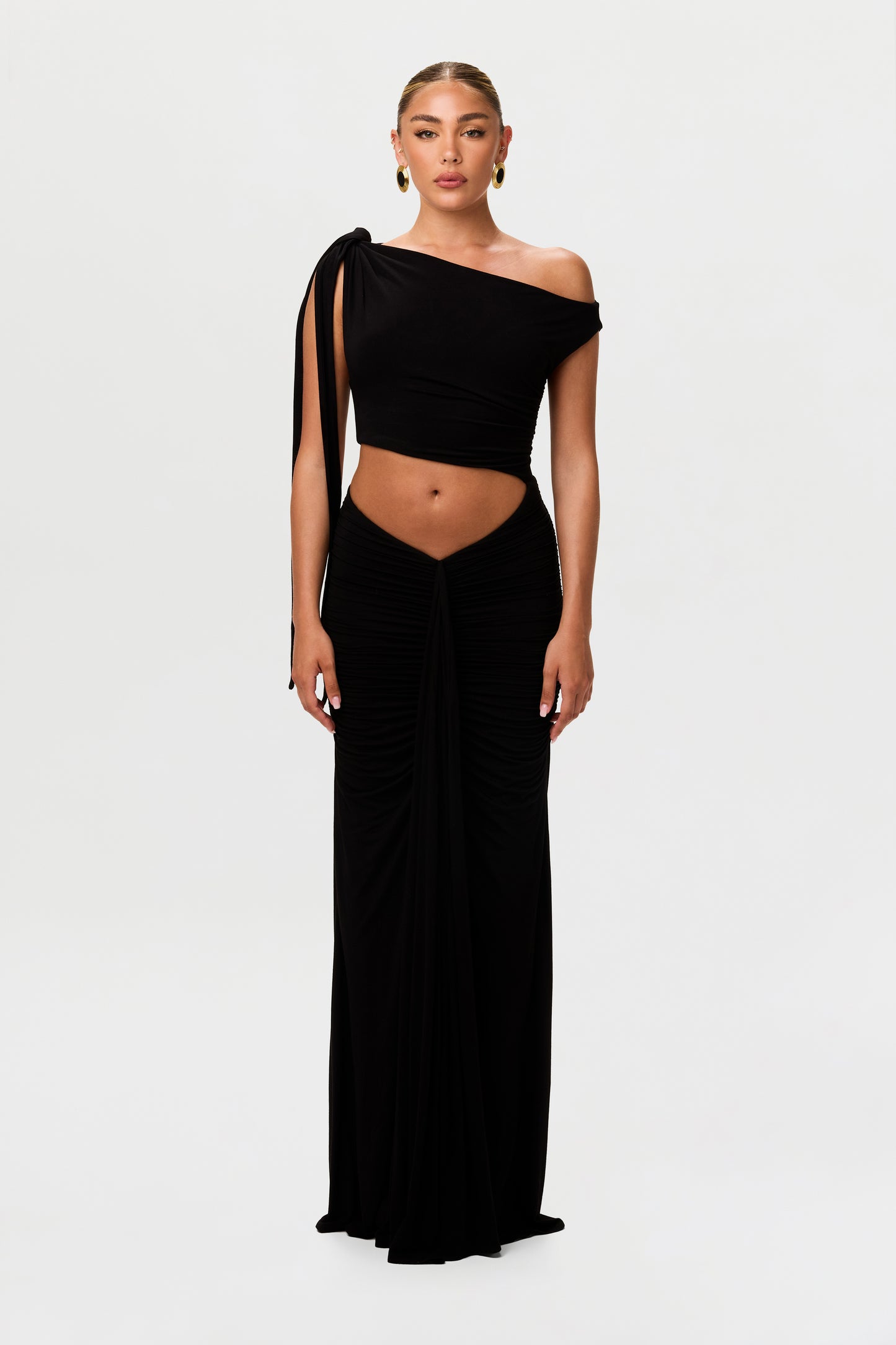 Smooth Off-Shoulder Asymmetric Dress