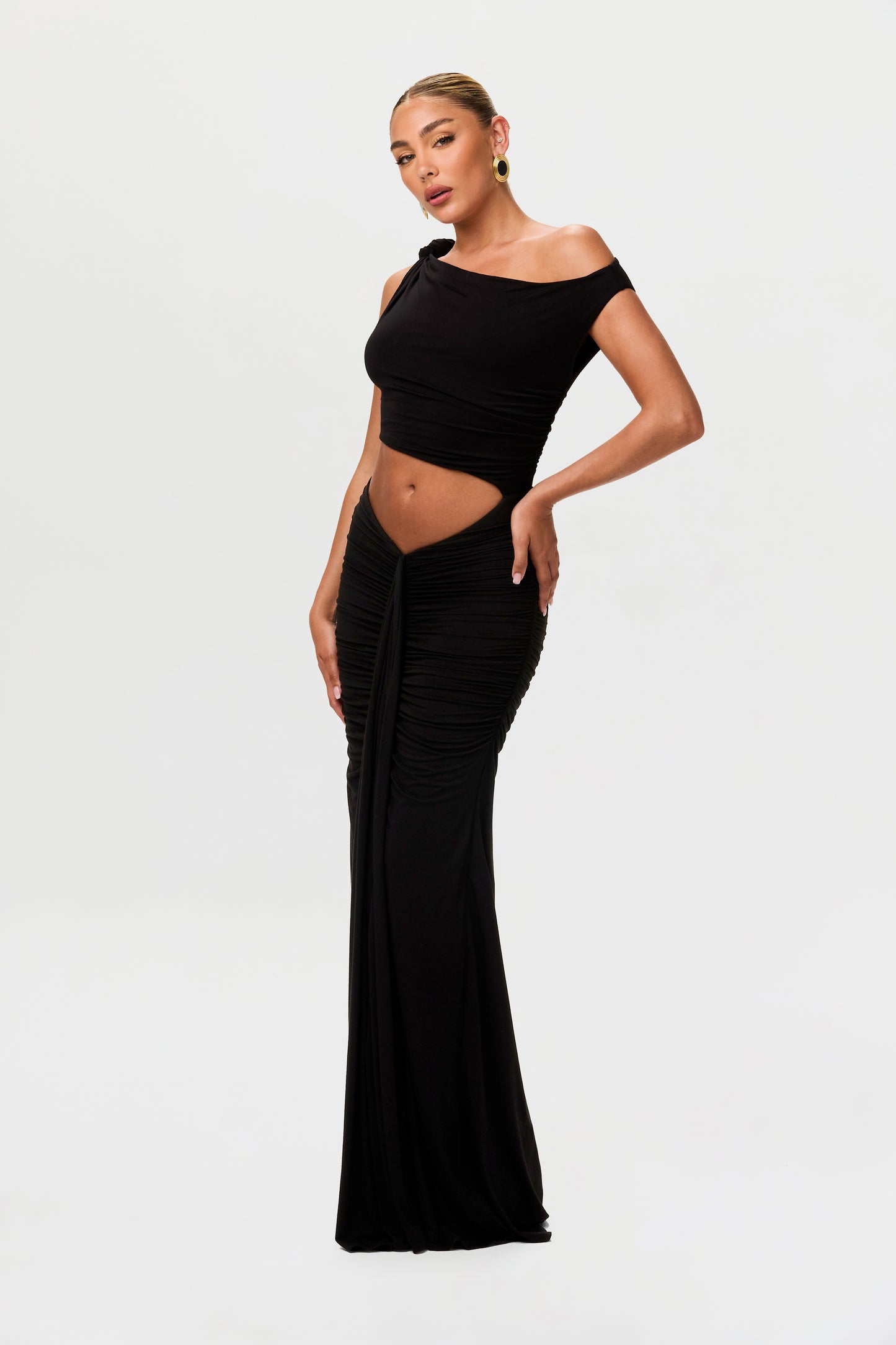 Smooth Off-Shoulder Asymmetric Dress