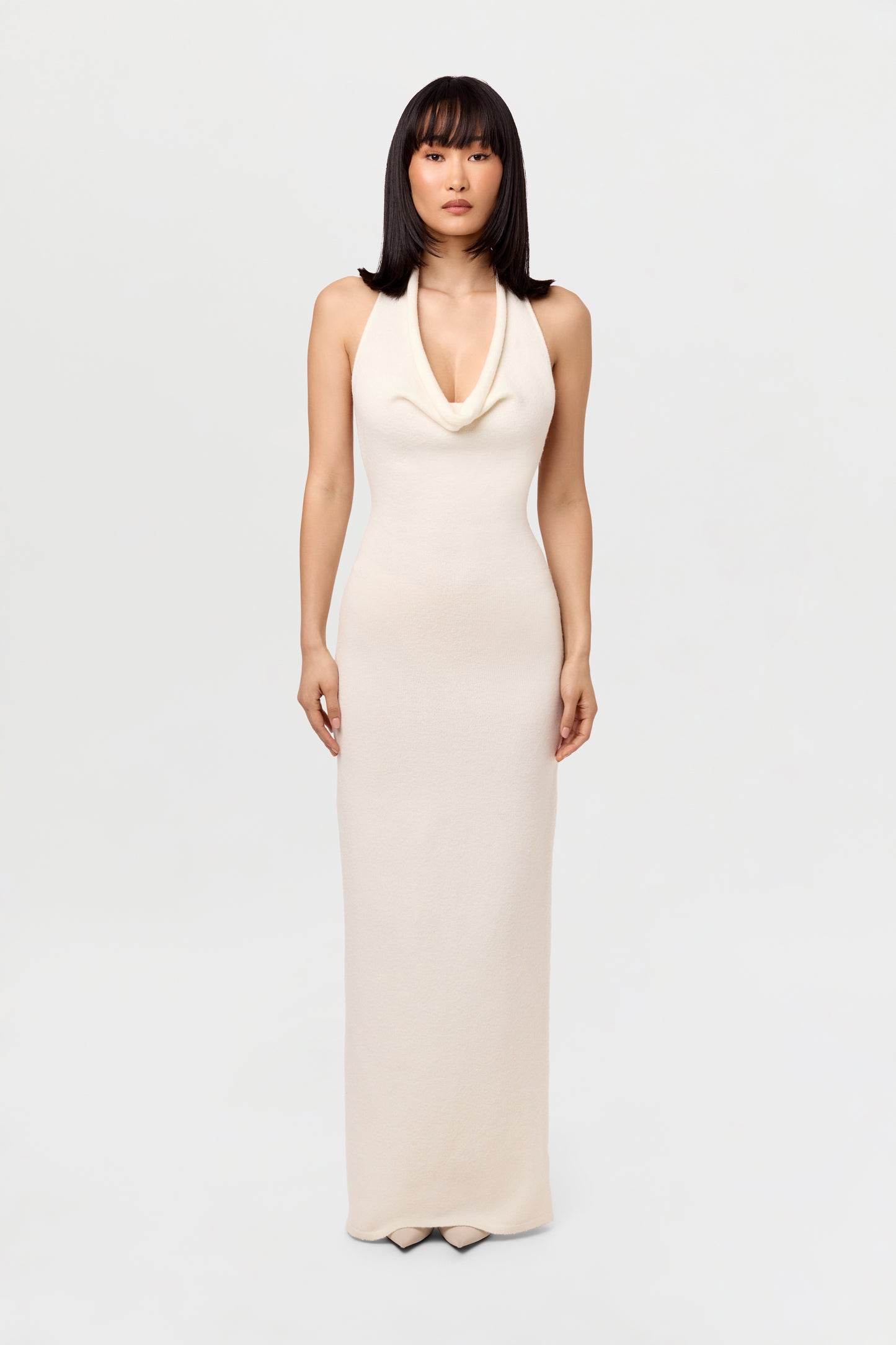 Bouclé Knit Halter Maxi Dress