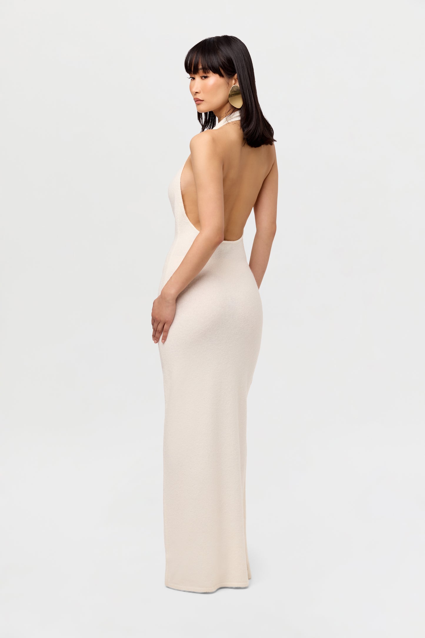 Bouclé Knit Halter Maxi Dress