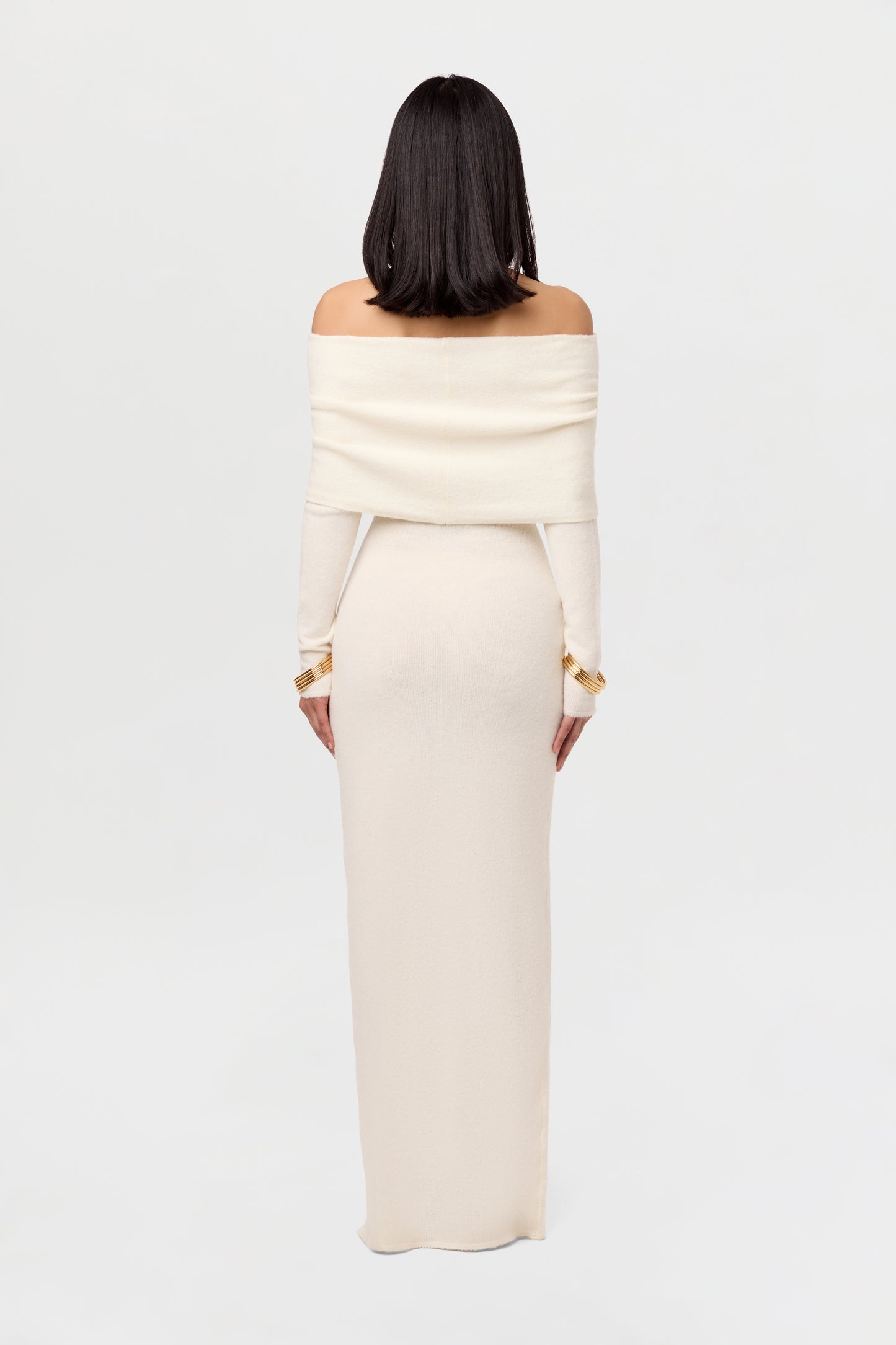 Boucle Knit Off-Shoulder Maxi Dress