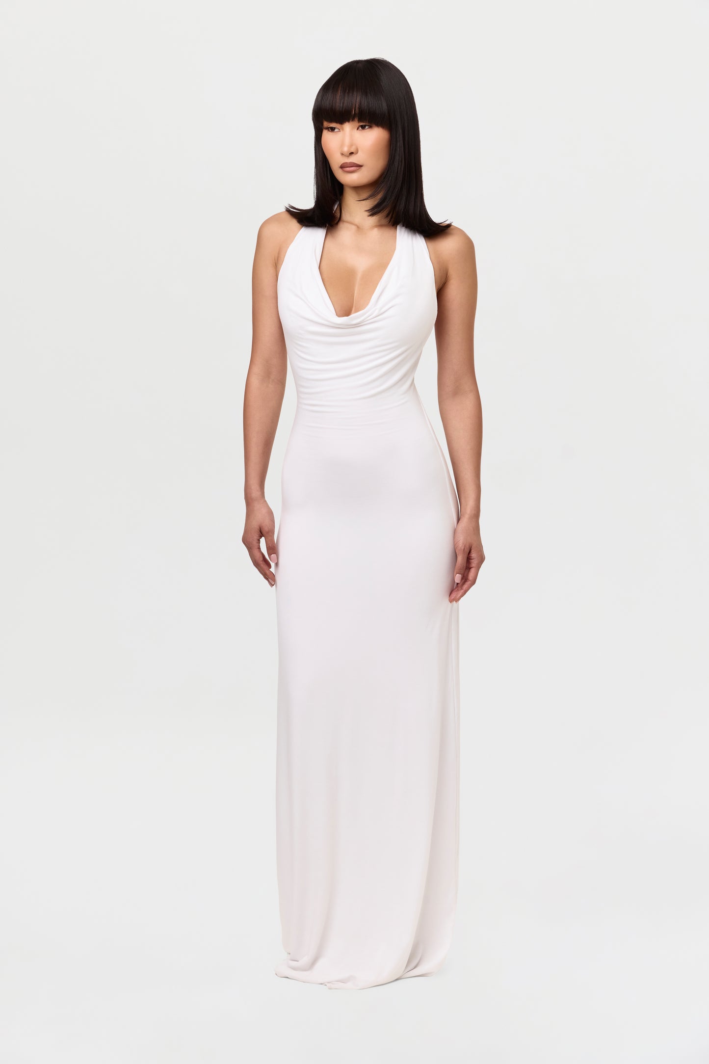 Smooth Halter Cowl Maxi Dress