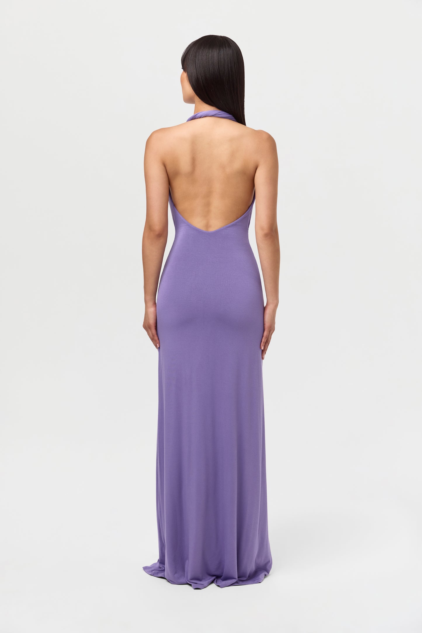 Smooth Halter Plunge Drape Tie Dress