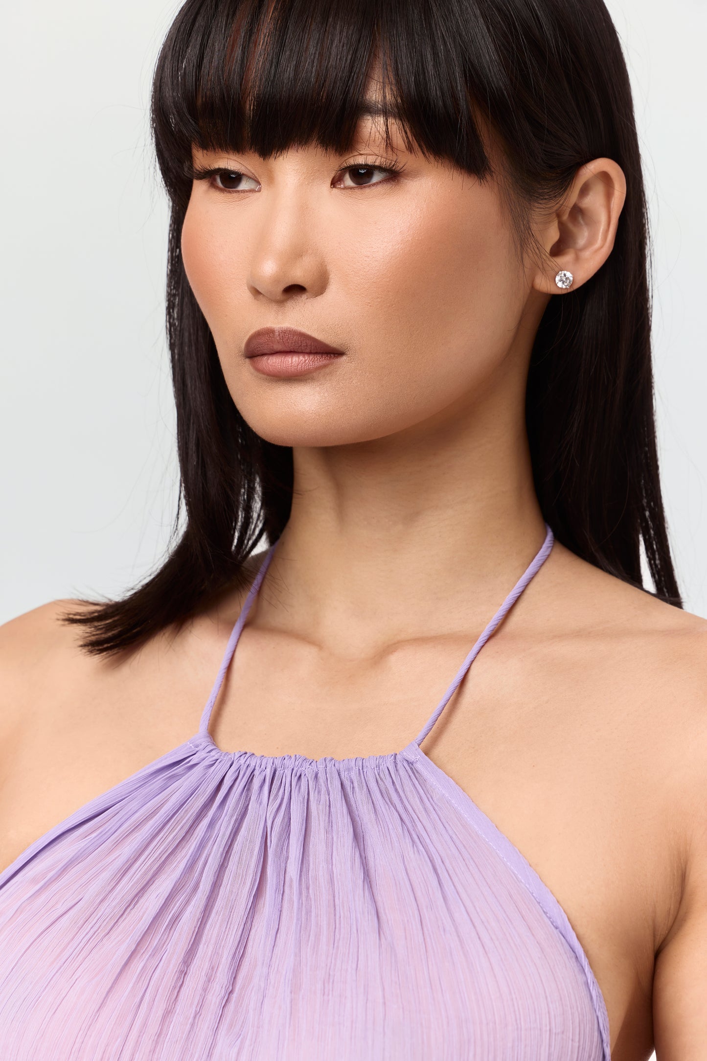 Plissé Halter Open Back Maxi Dress