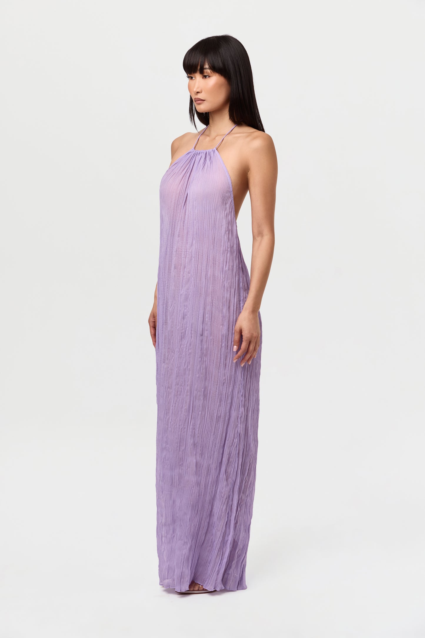 Plissé Halter Open Back Maxi Dress