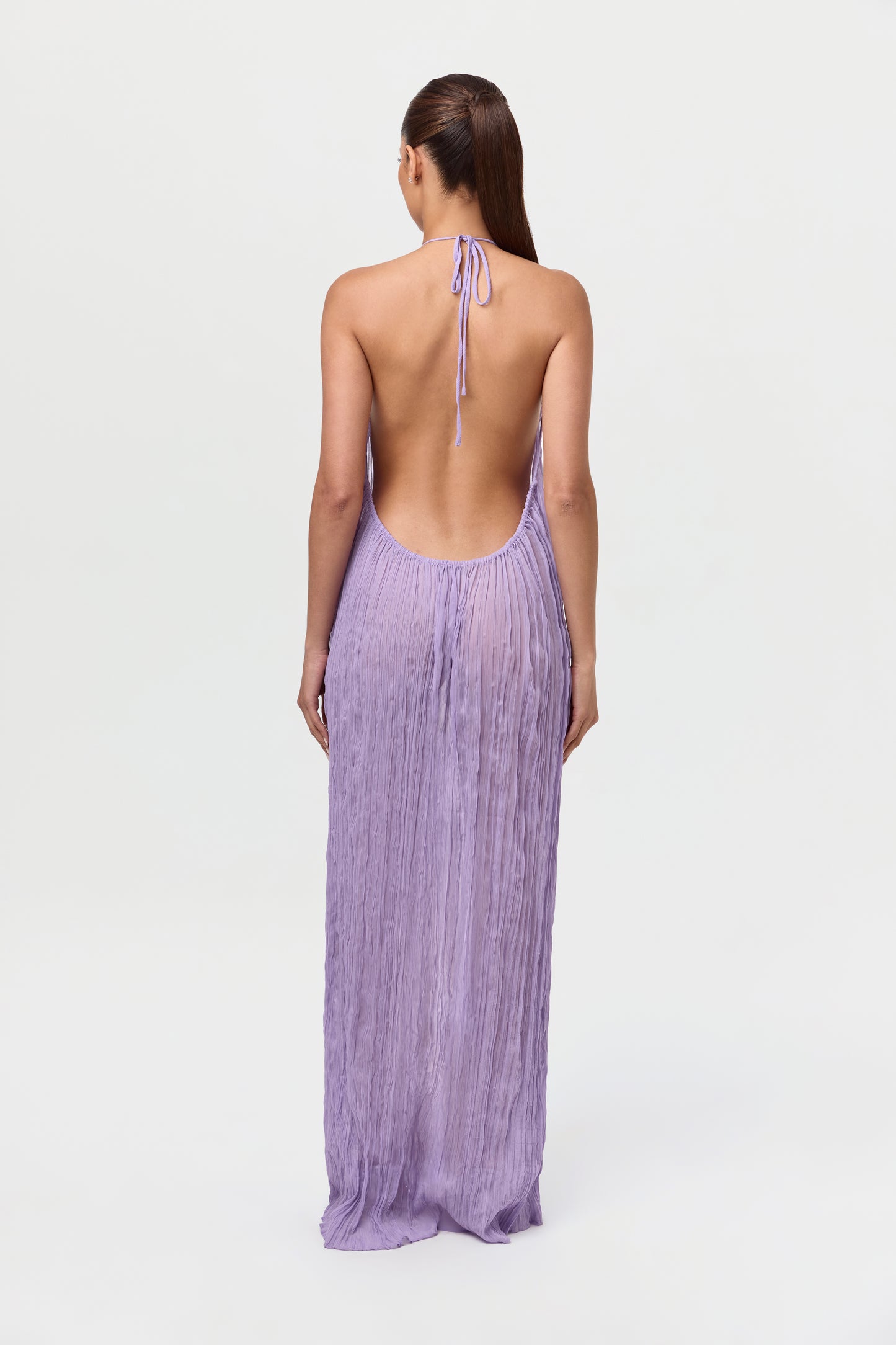 Plissé Halter Open Back Maxi Dress