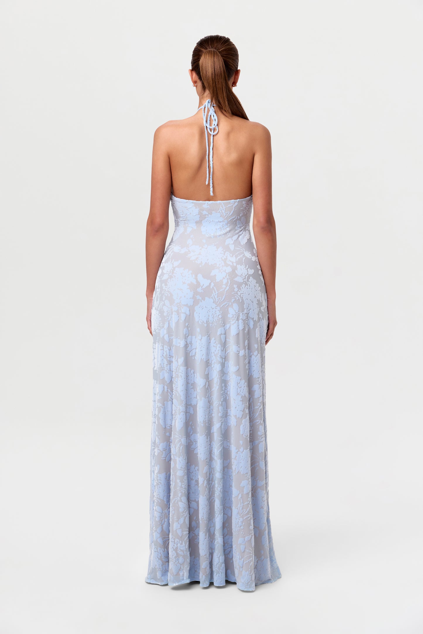 Burnout Print Halter Maxi Dress