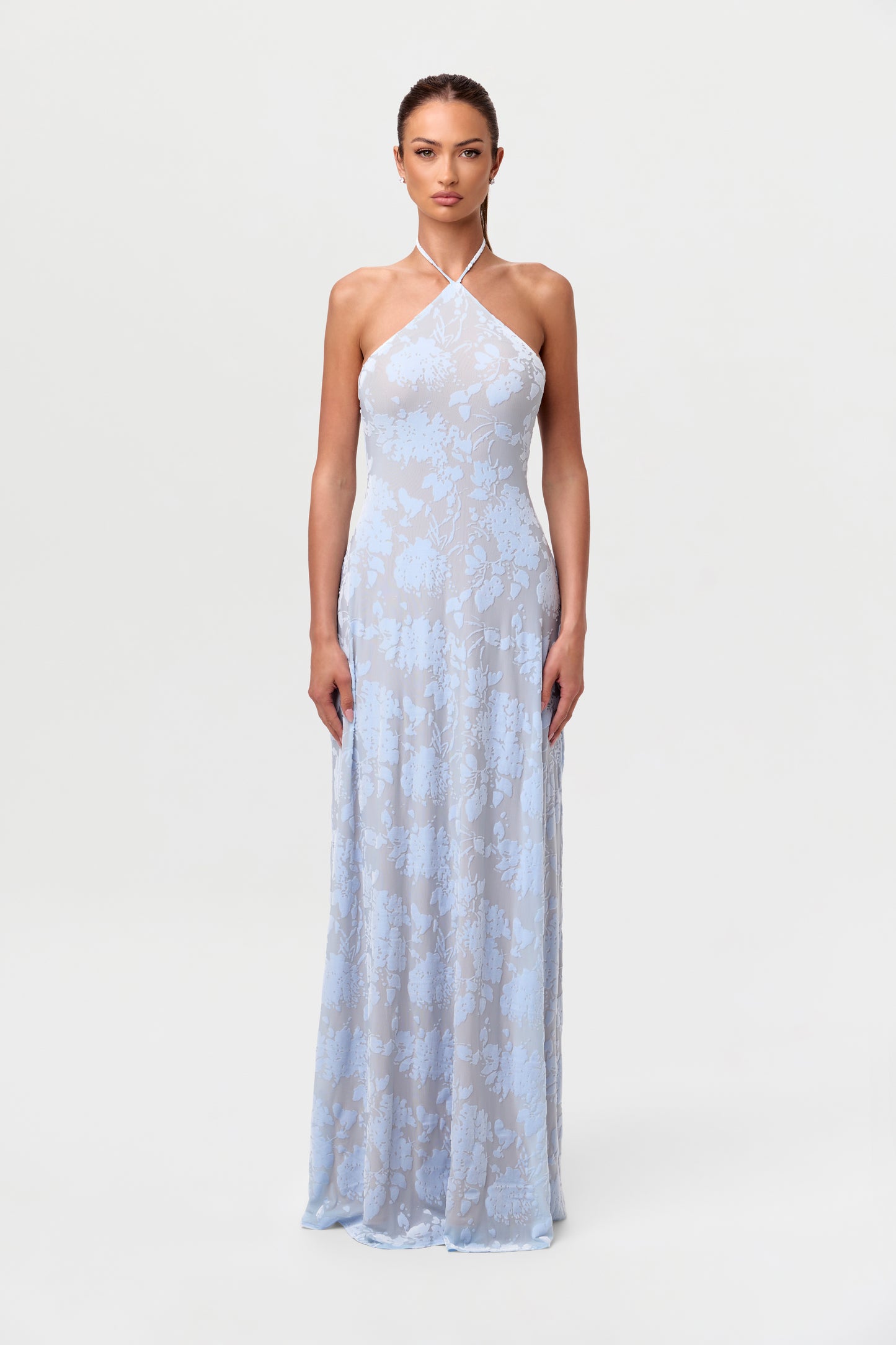 Burnout Print Halter Maxi Dress
