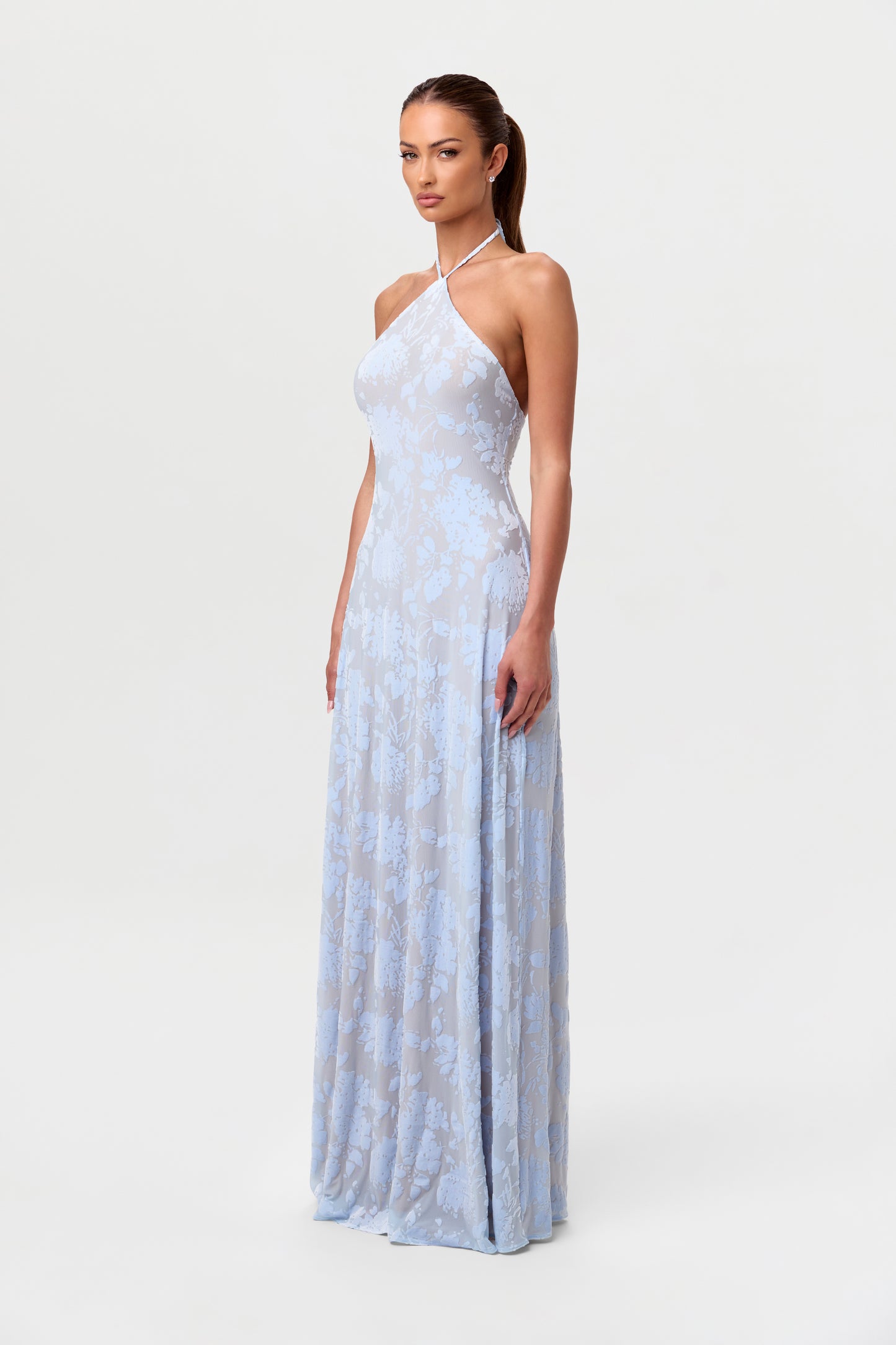 Burnout Print Halter Maxi Dress