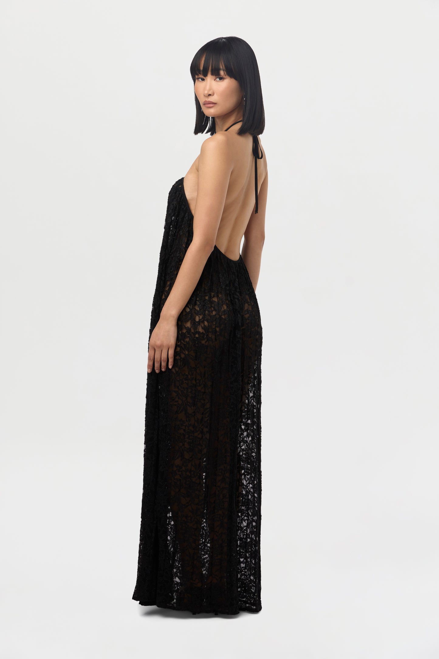 Lace Halter Open Back Dress