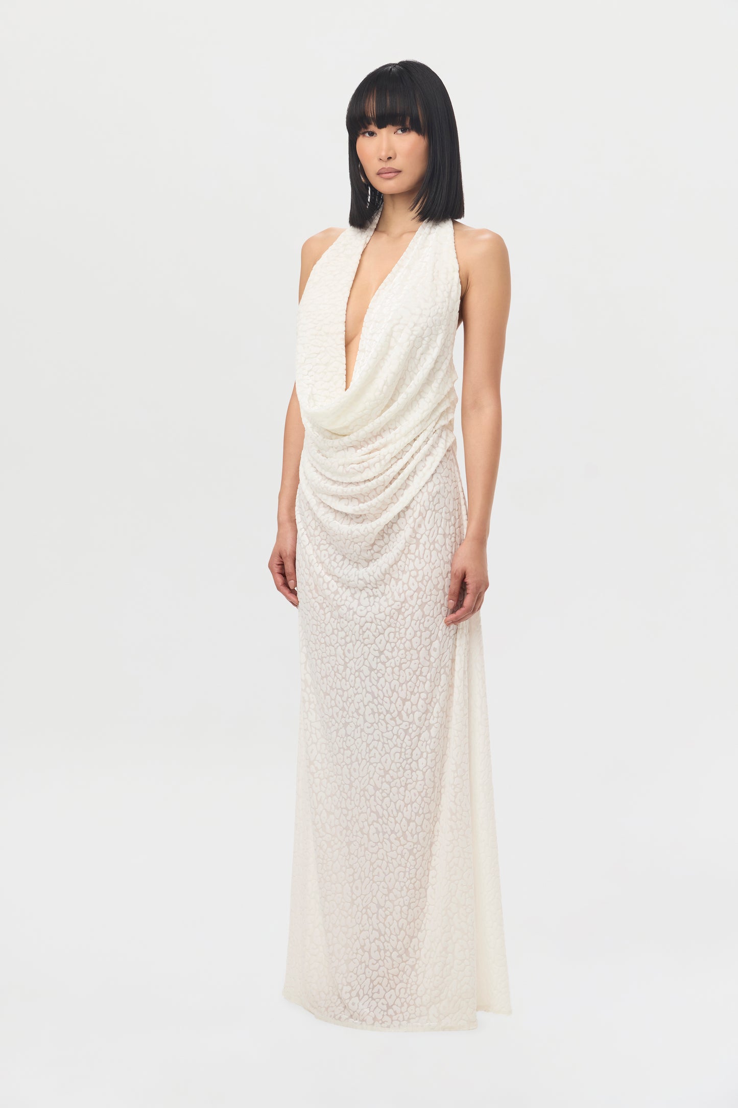 Burnout Plunge Halter Maxi Dress