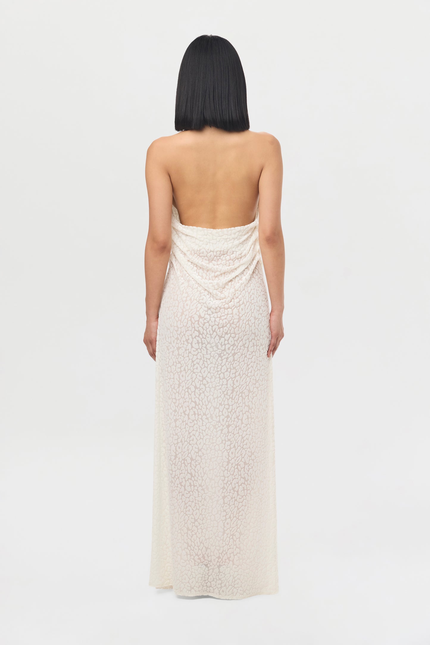 Burnout Plunge Halter Maxi Dress