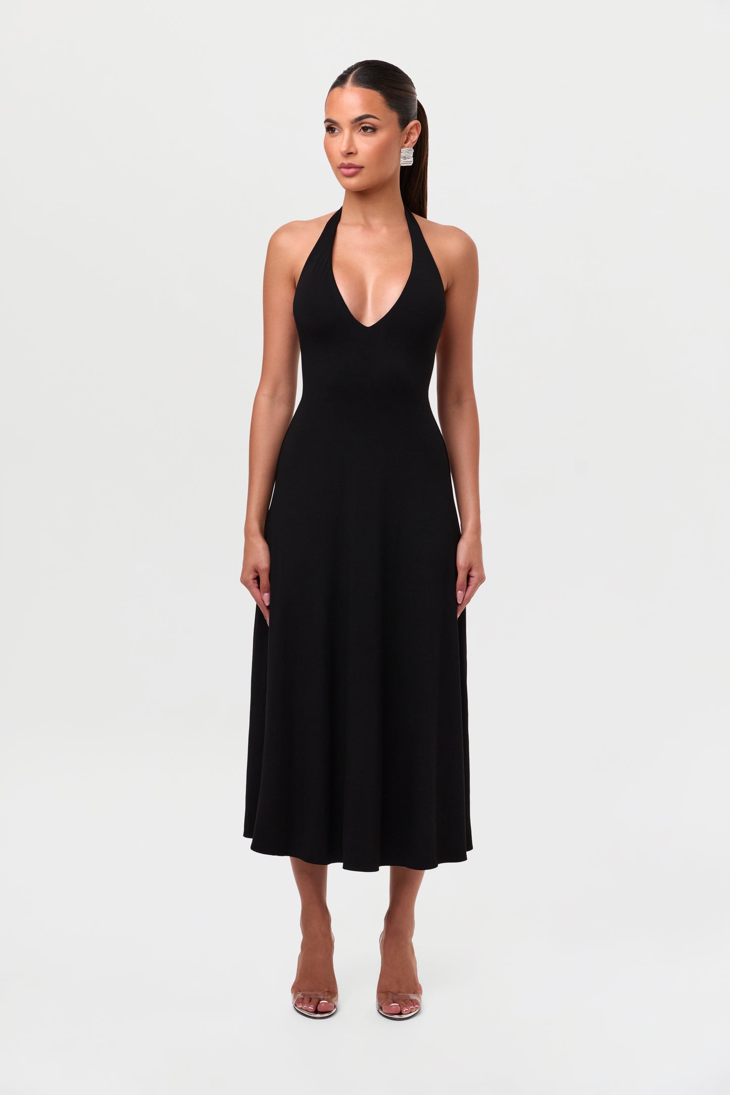 Smooth Halter A-Line Midi Dress