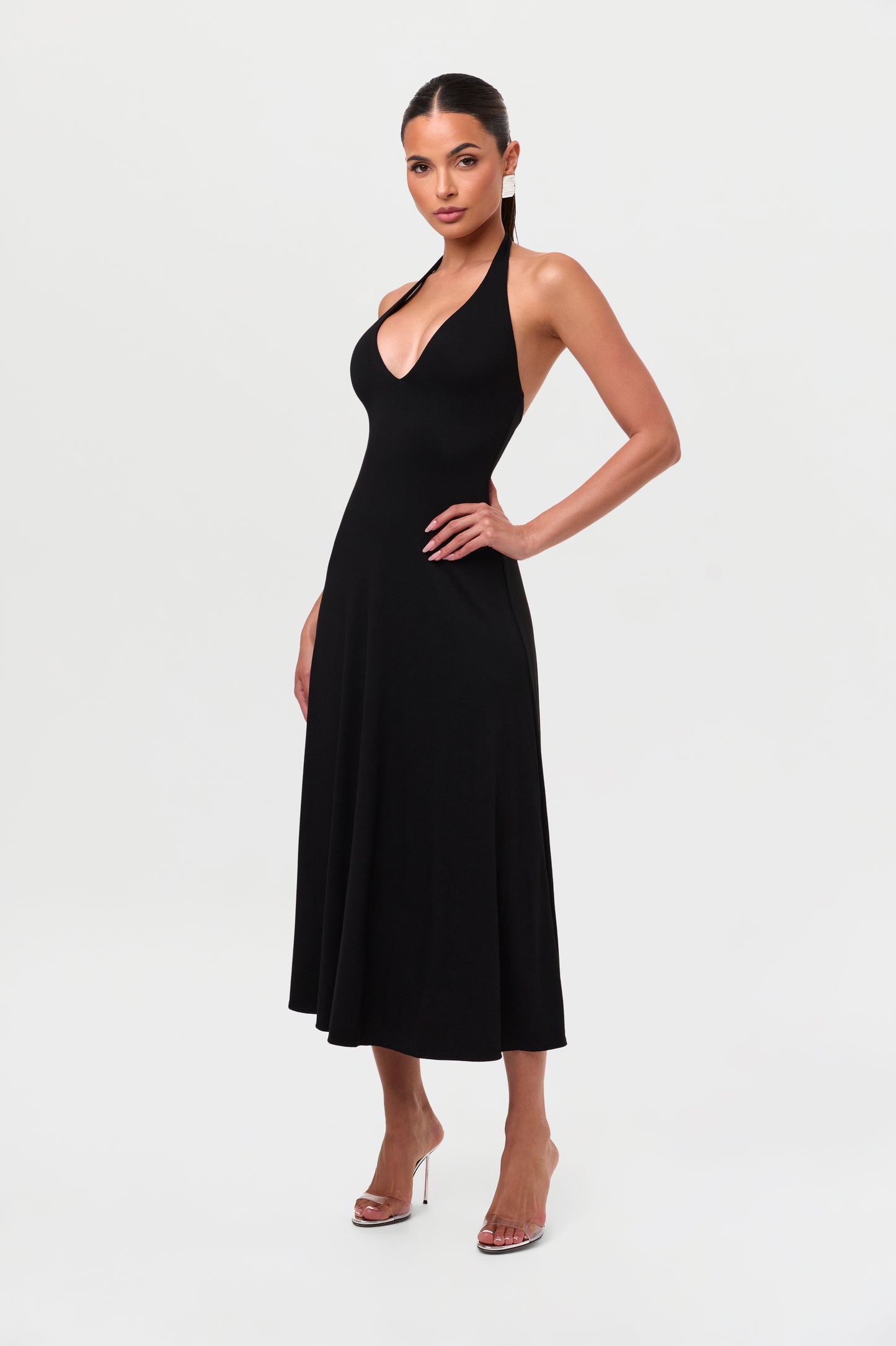 Smooth Halter A-Line Midi Dress
