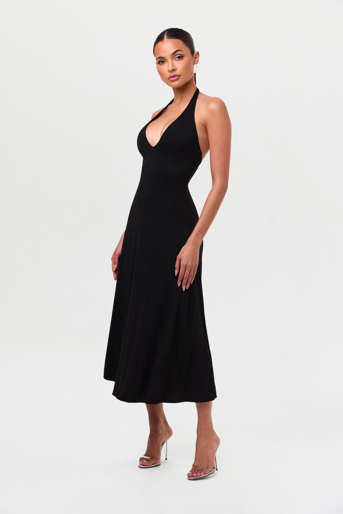 Smooth Halter A-Line Midi Dress