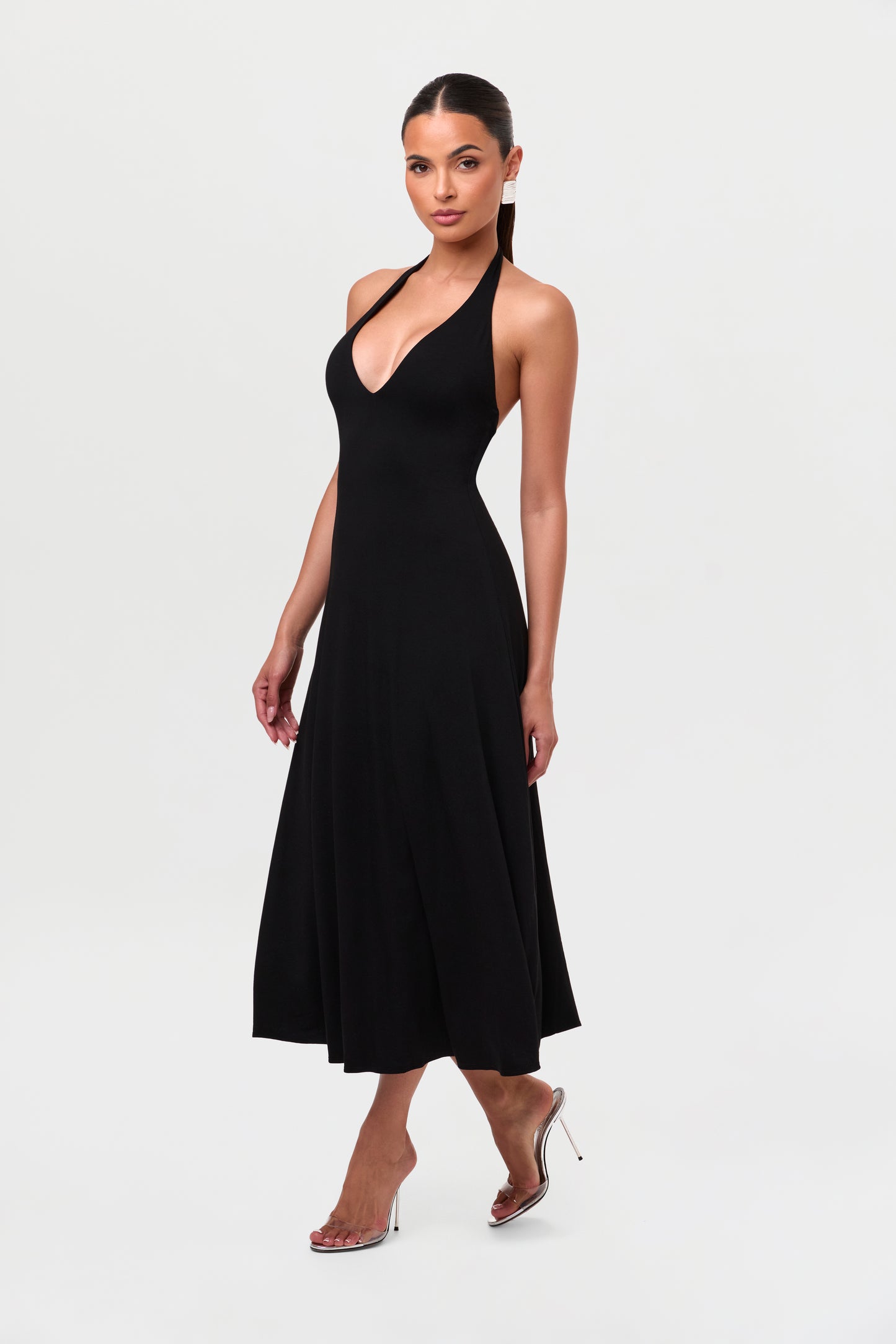 Smooth Halter A-Line Midi Dress