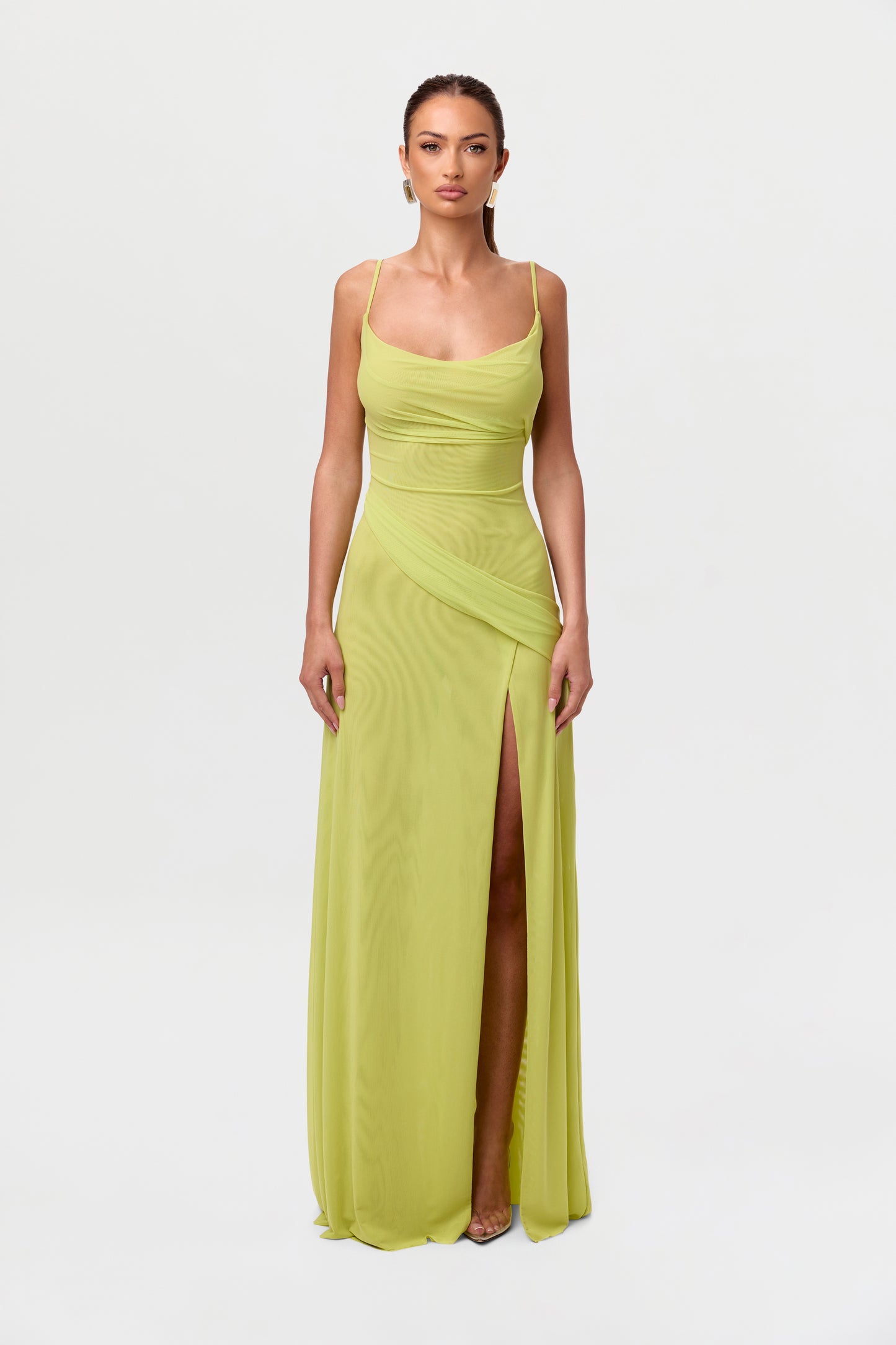 Mesh Draped Overlay Maxi Dress