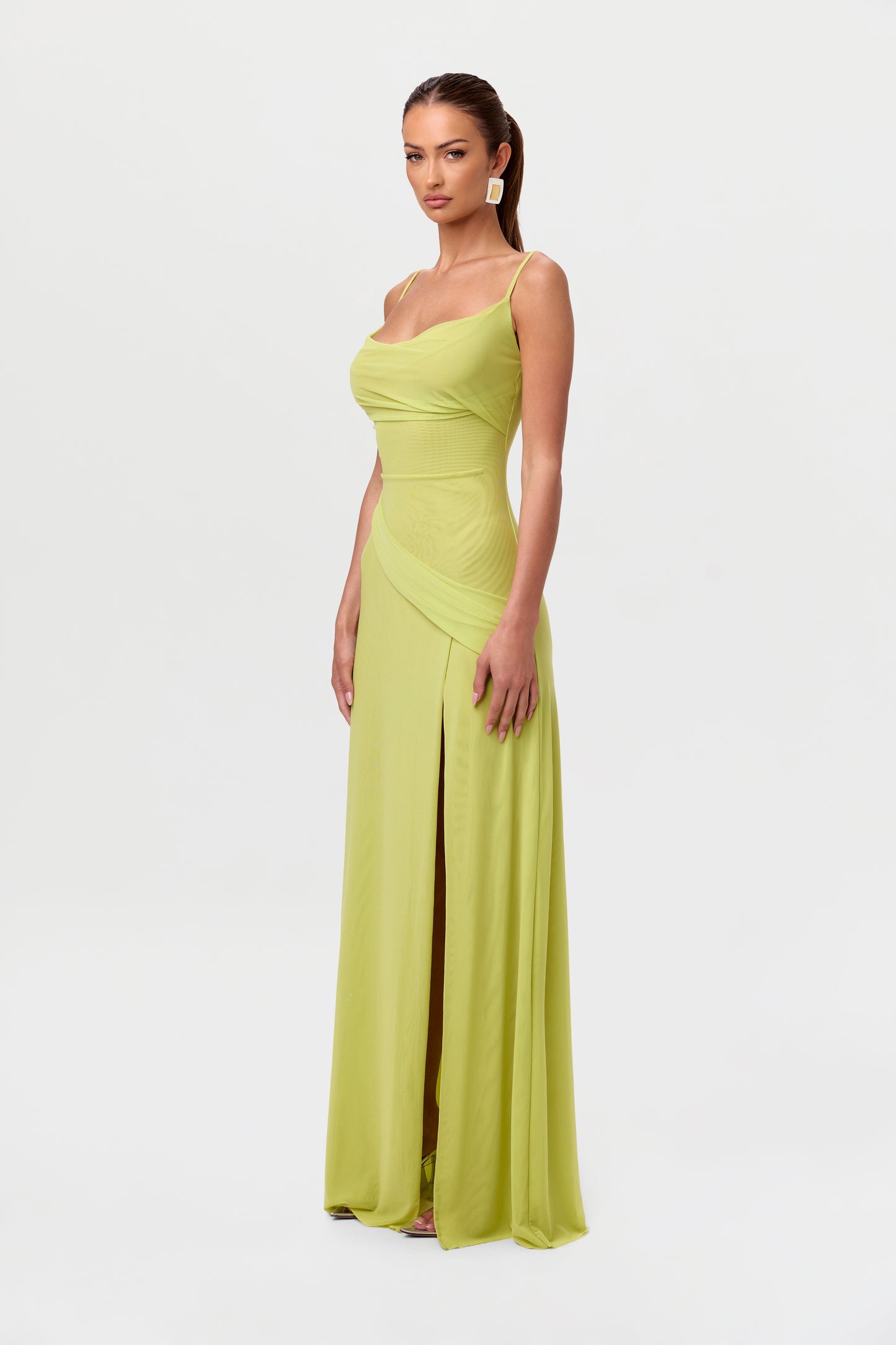 Mesh Draped Overlay Maxi Dress