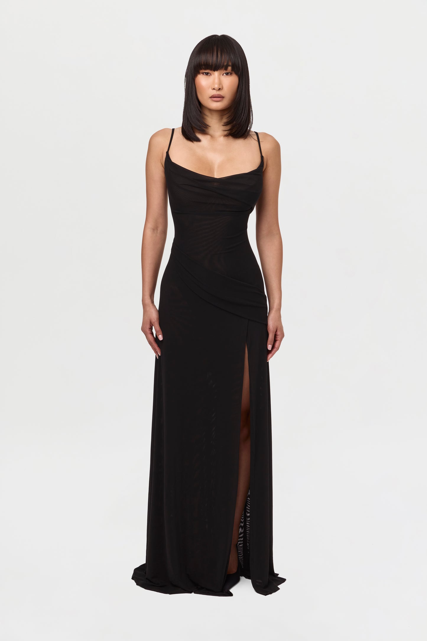 Mesh Draped Overlay Maxi Dress