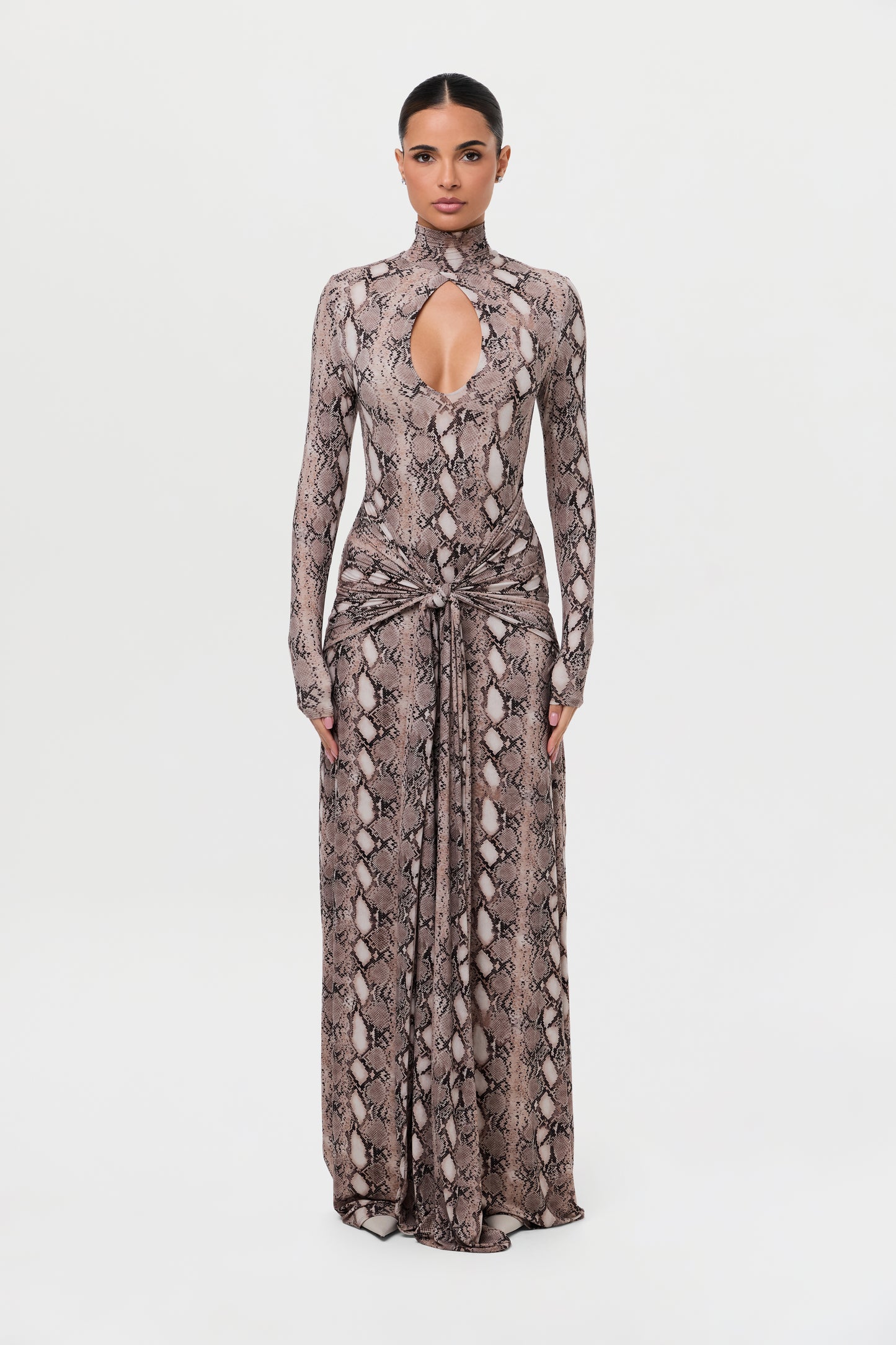 Naked Print Cutout & Tie Maxi Dress