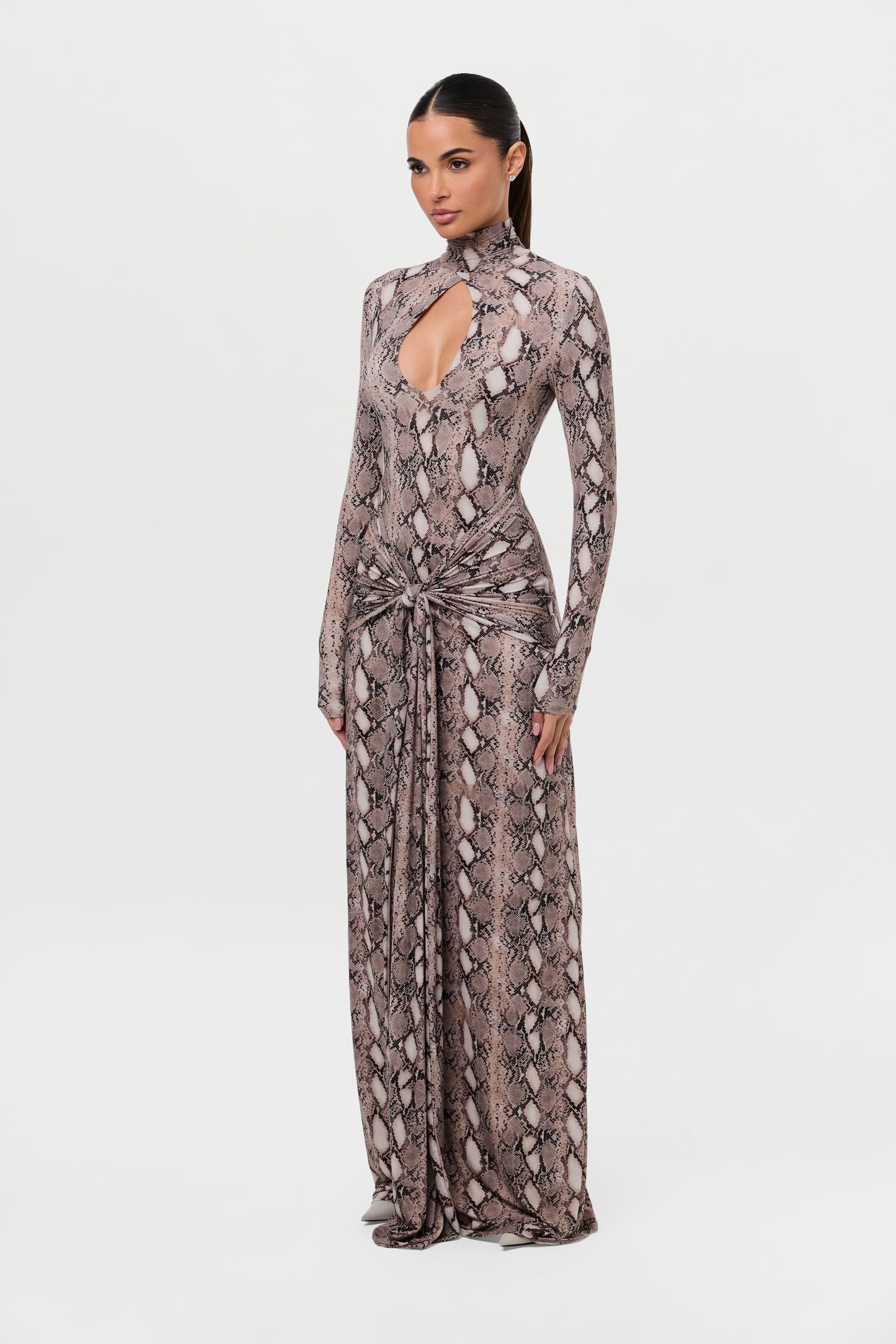 Naked Print Cutout & Tie Maxi Dress