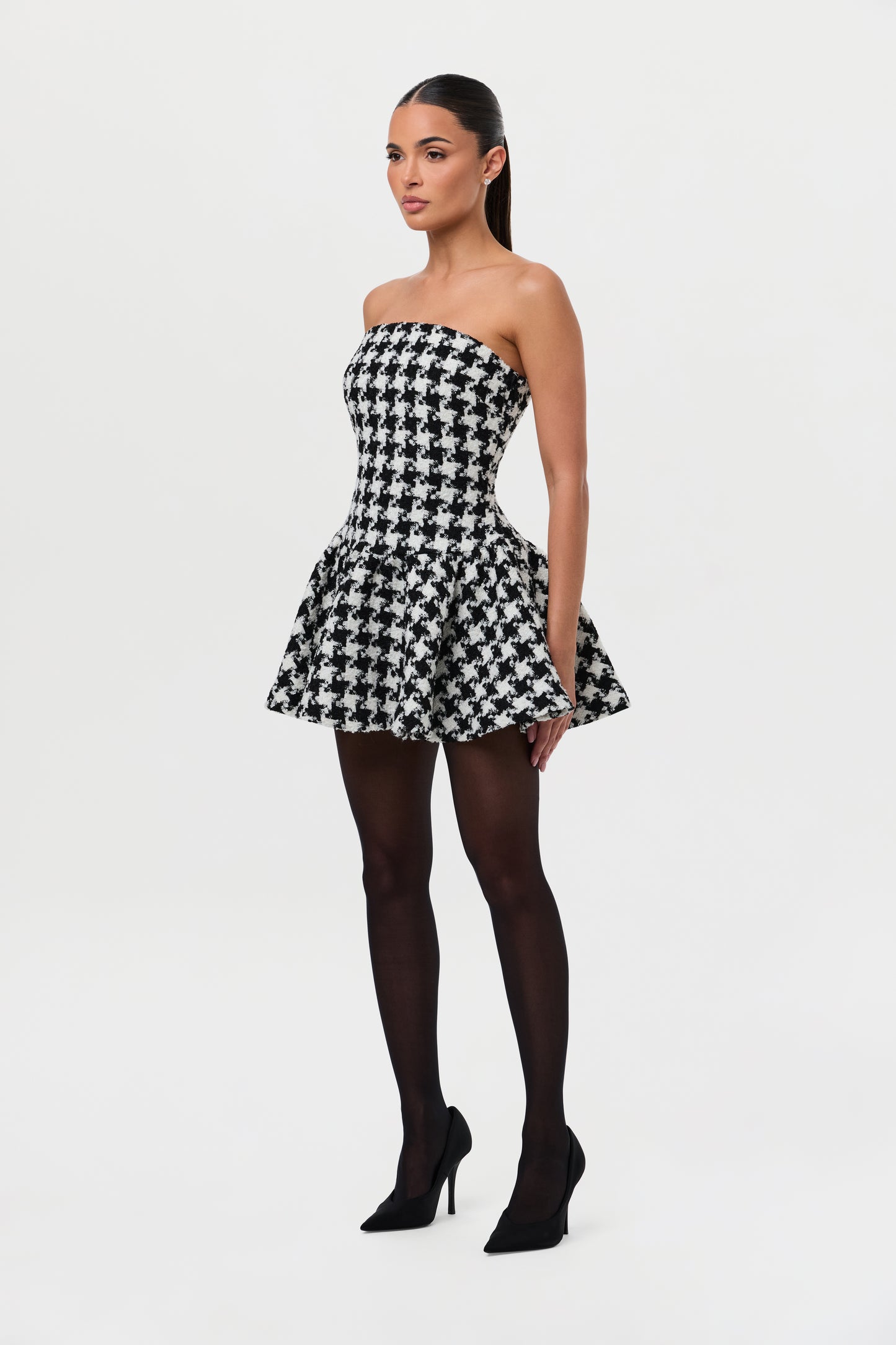 Houndstooth Peplum Tube Mini Dress