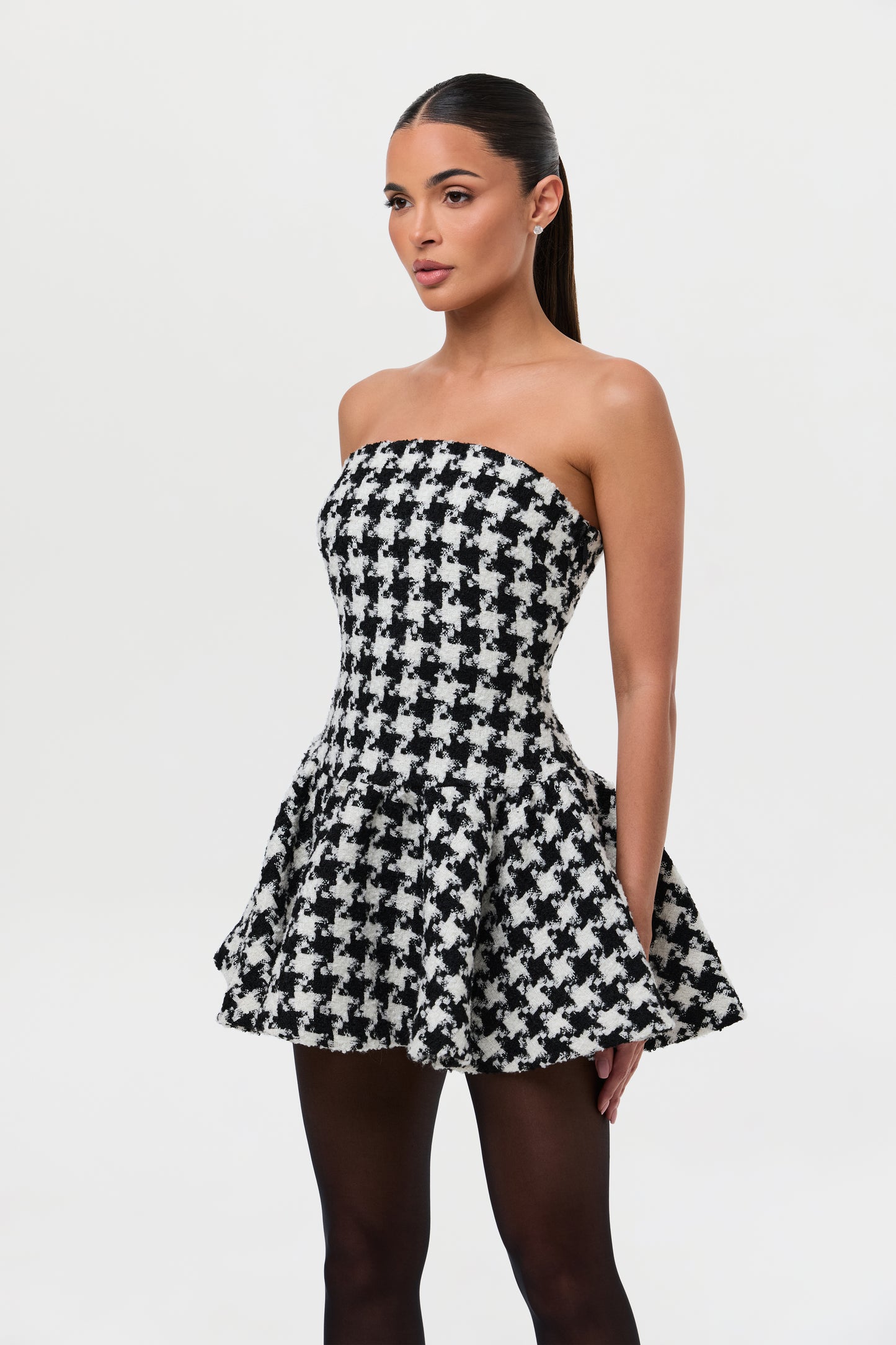 Houndstooth Peplum Tube Mini Dress