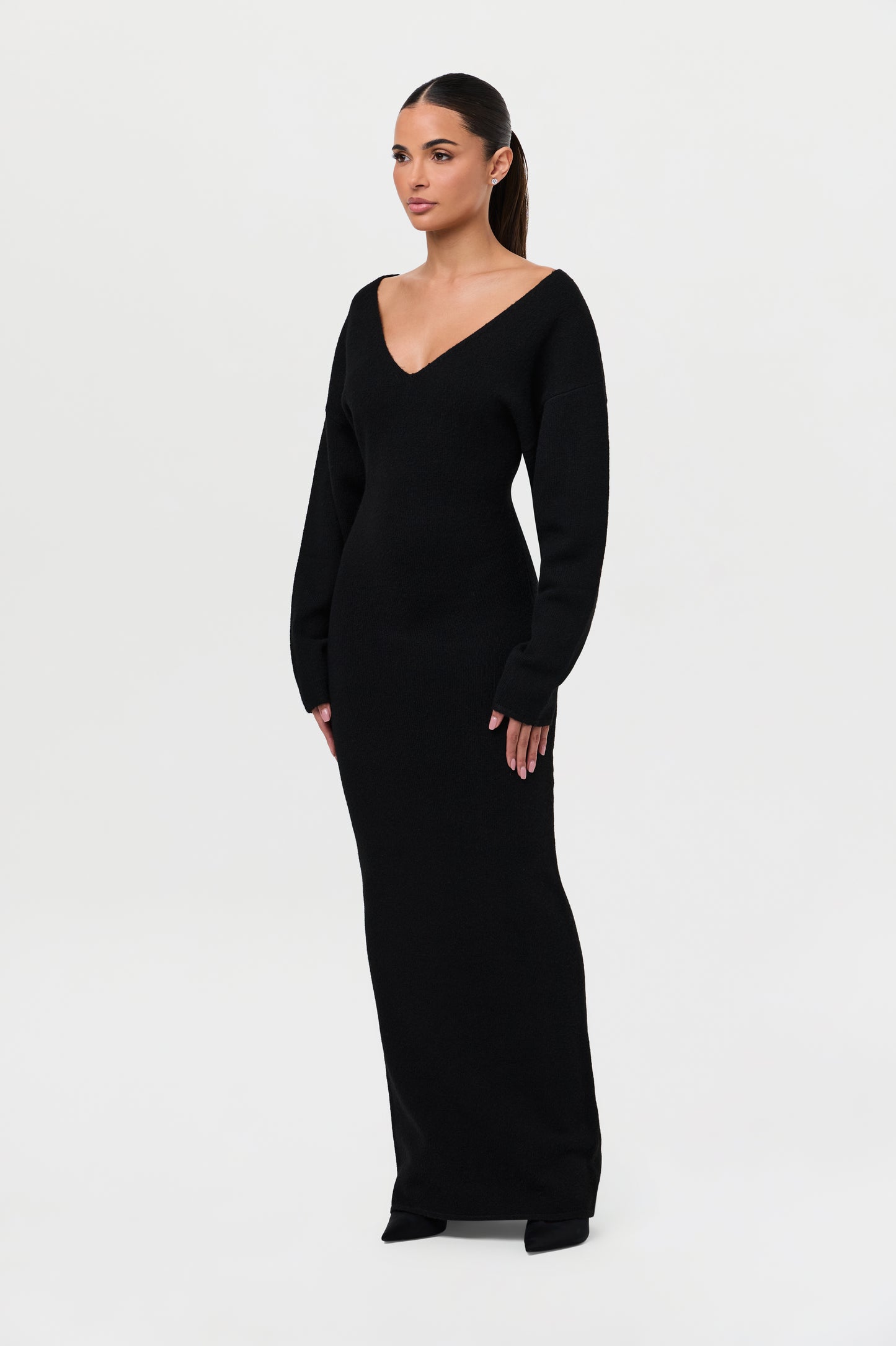 Knit V-Neck Sweater Maxi Dress